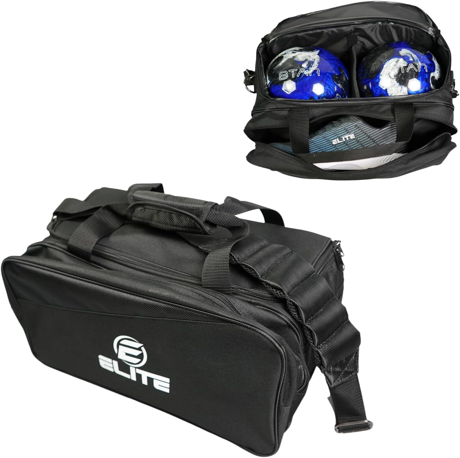 ELITE Deluxe 2 Ball Plus Double Tote Bowling Bag with Shoe