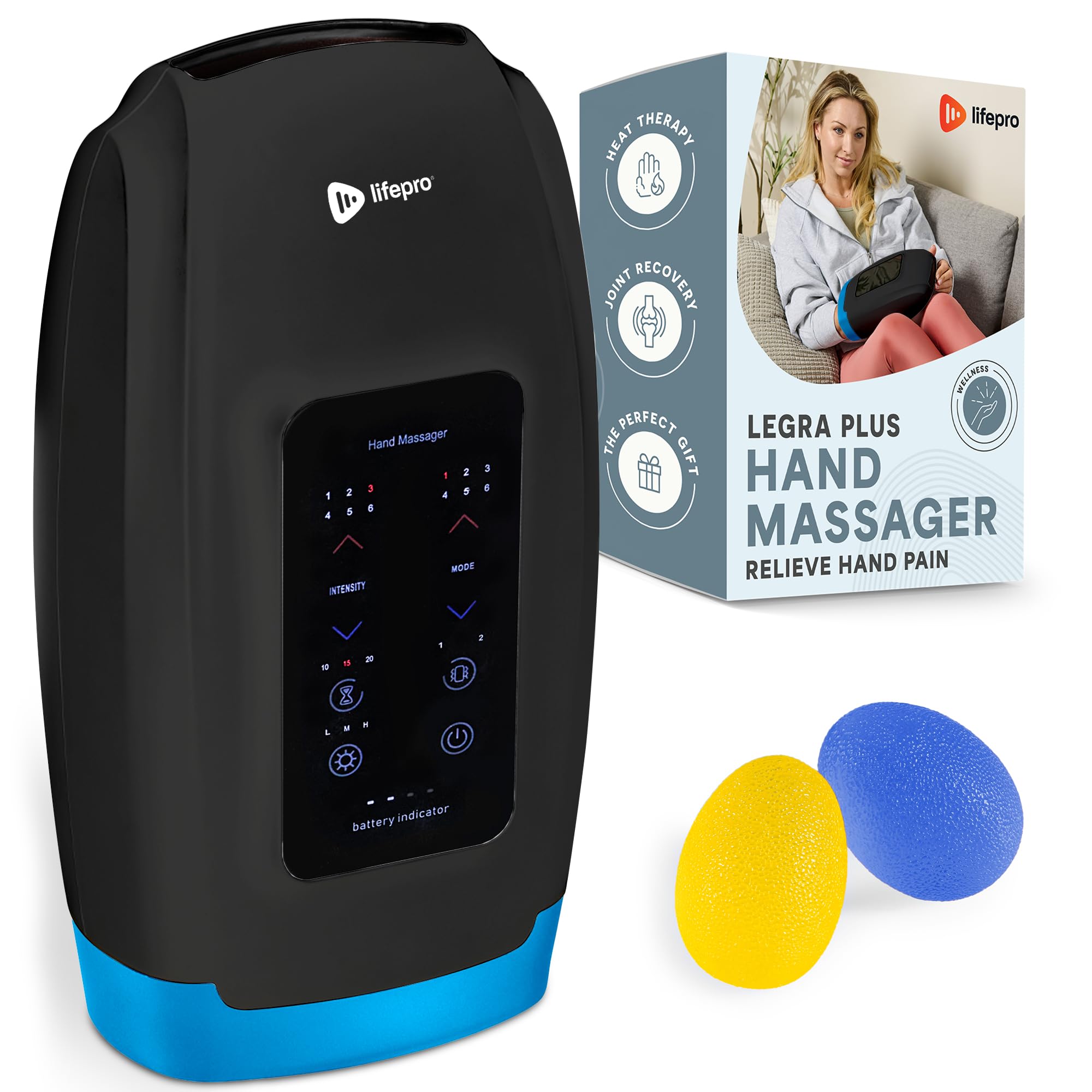 LifePro Legra Plus Hand Massager with Heat and Compression - Finger, Wrist, and Palm Massager with 5 Modes - Pressure Point Therapy for Sensitive Hands, Relaxation, and Comfort