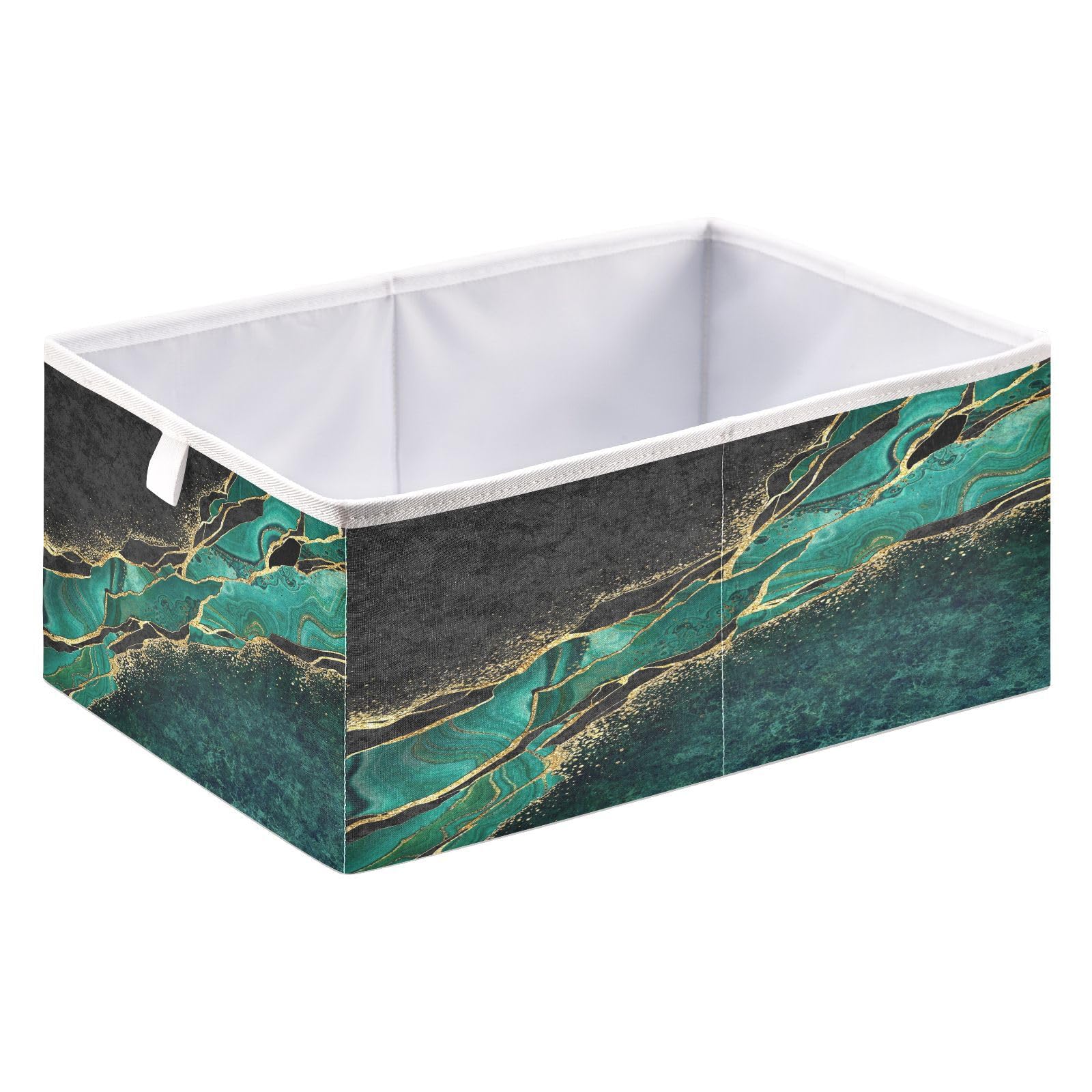 Kigai Green Gold Marble Texture Cube Storage Bin, 11x11x11 in Collapsible Fabric Storage Cubes Organizer Portable Storage Baskets for Shelves, Closets, Laundry, Nursery, Home Decor