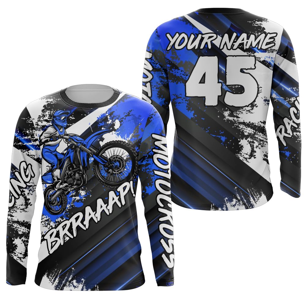 Motocross Jersey UPF30+ Youth Kid Men Women Racing Dirt Bike Shirt Brap Extreme Off-Road Motorcycle Long Sleeves XM36 (Blue (Navy))
