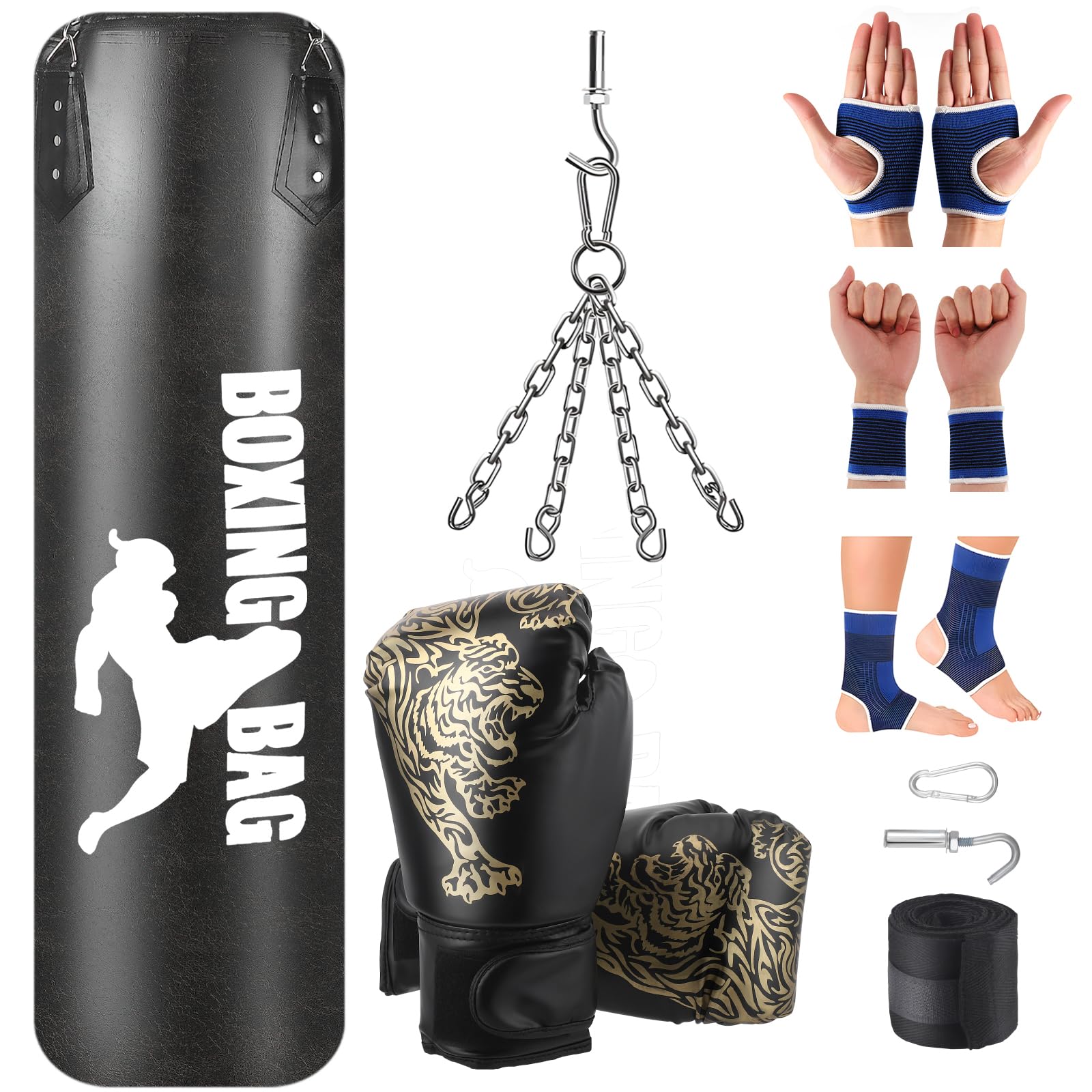 Sac de boxe pour adulte 120 cm pour garçon et enfant unisexe pour intérieur et jardin avec gants de boxe, enveloppes, chaîne, crochets de plafond pour MMA Grappling Muay Thai