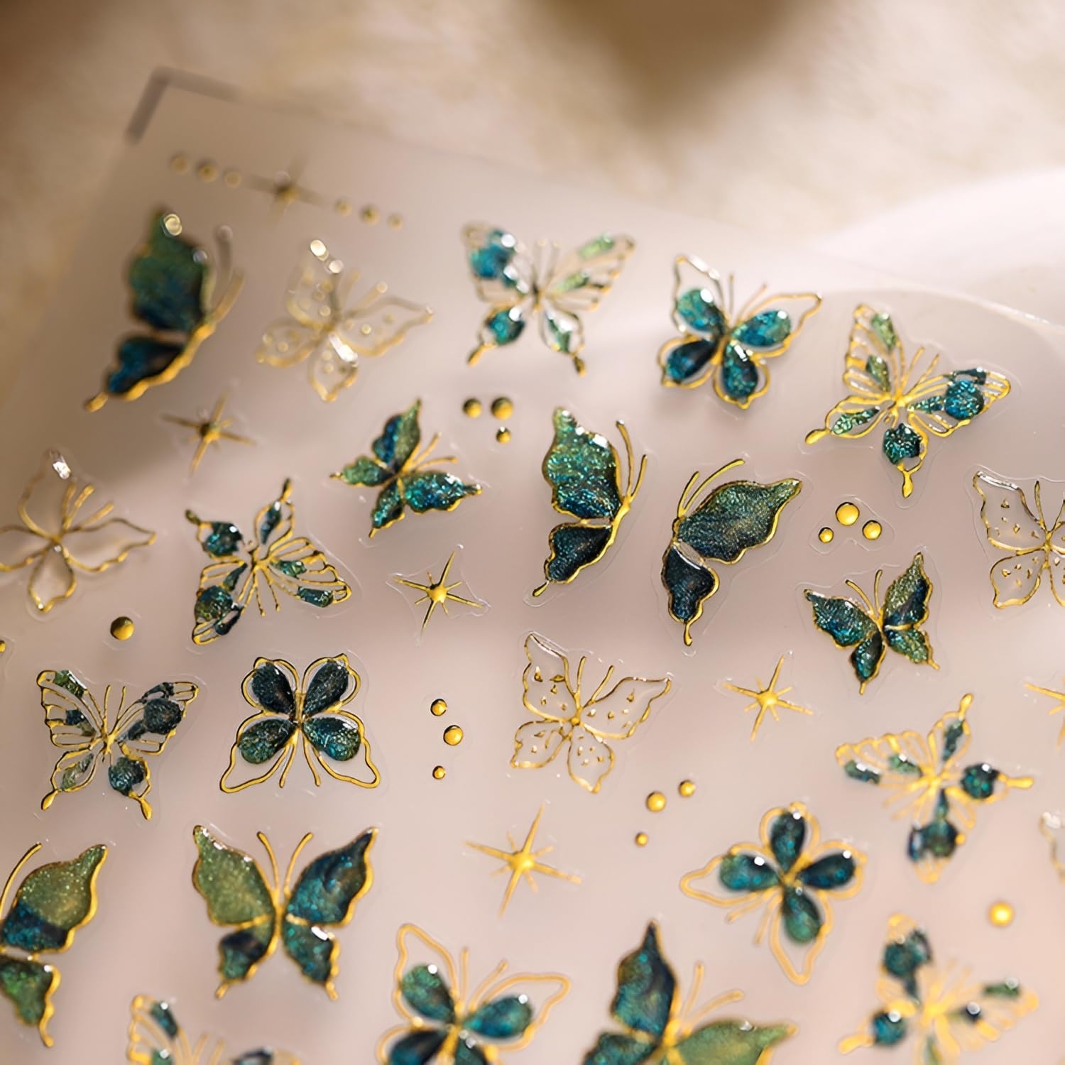 Green Butterfly Nail Stickers for Nail Art 5D Embossed Nail Decals Gold Butterfly Nail Art Stickers Cute Nail Supplies for DIY Manicure Self Adhesive