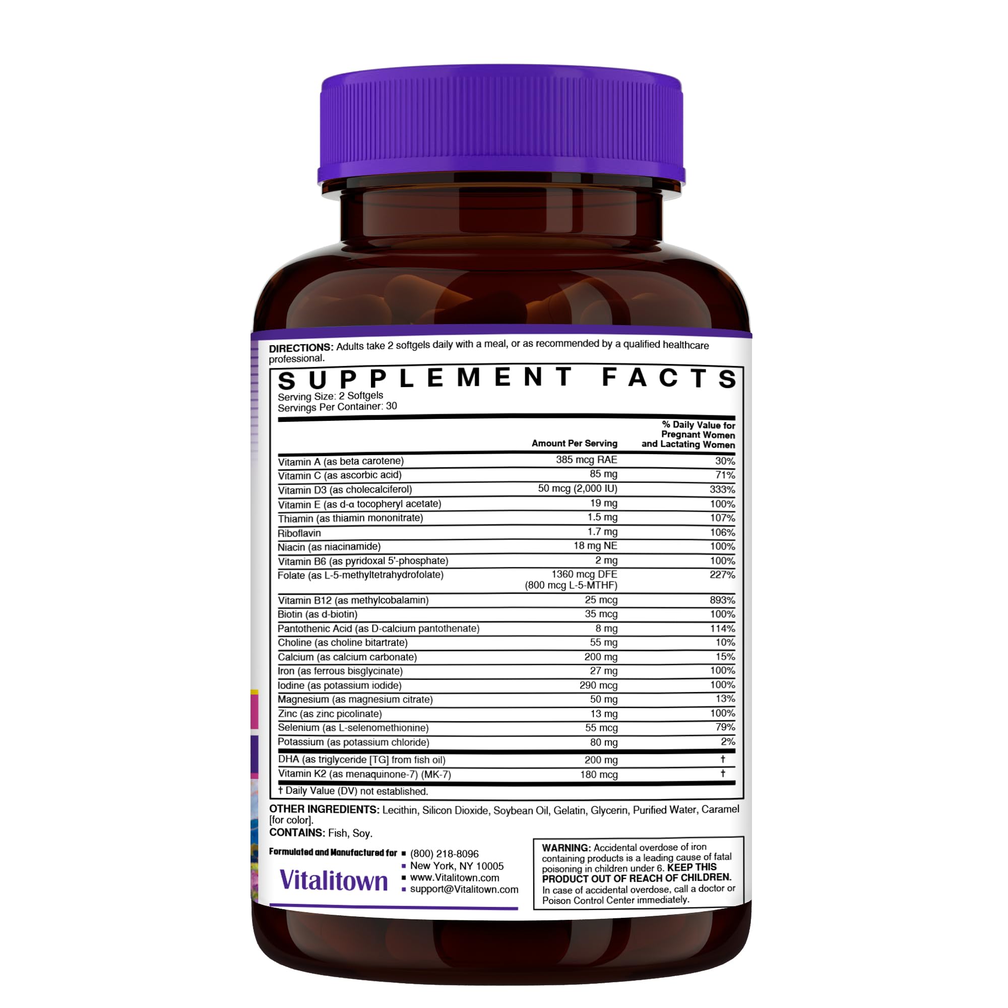 Vitalitown Prenatal Vitamins for Women, with Methylfolate, DHA & Choline, Healthy Growth and Brain Development, Supplement for Before, During, & Post Pregnancy, All Natural, 60 Softgels — Amazon image 8
