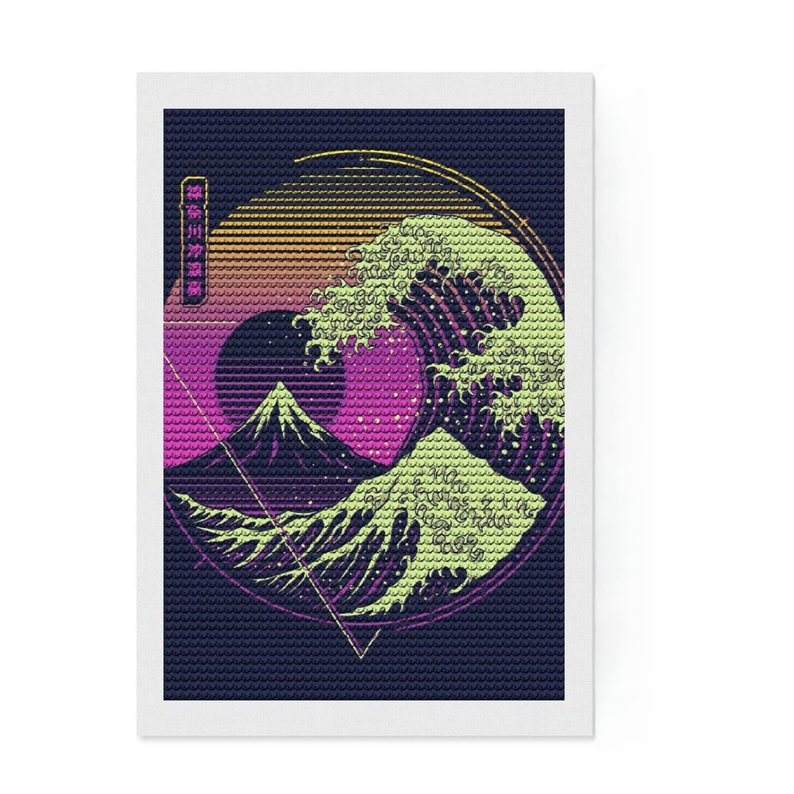 Junmoney Glitch Wave Diamond Art Canvas 8"x12", Stress Relief Craft, Neat Printed Canvas, Modern Decor, for Family Craft Time