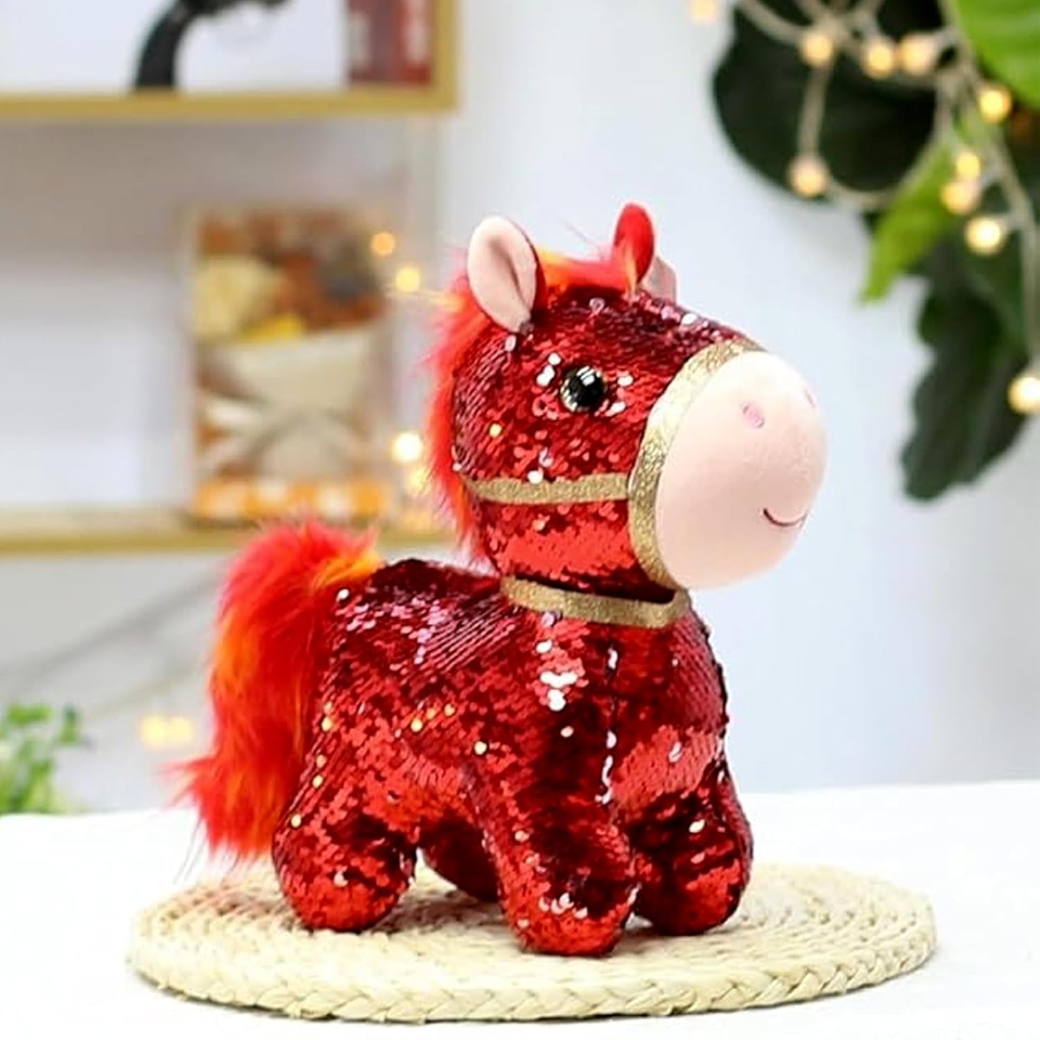 2026 Chinese New Year Plush Decoration Year of The Horse Hanging Ornaments Mascot Plush for Spring Festival Lunar New Year Zodiac Souvenir Party Gift Home Office Car Window Décor (Glittering Horse)