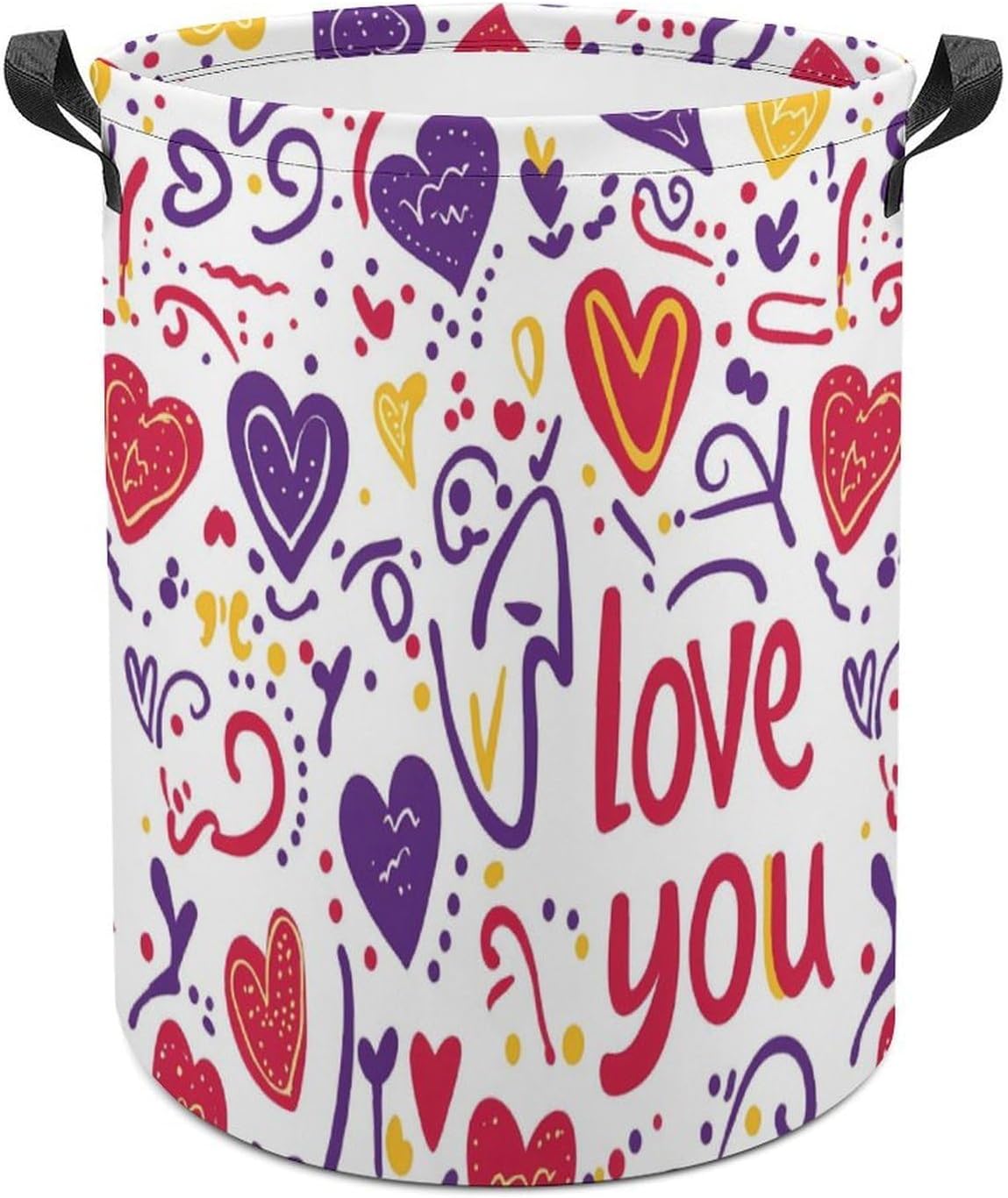 Love You Hearts Swirls Laundry Hamper Basket for Home Bathroom | clothes storage,handle,large capacity,oxford