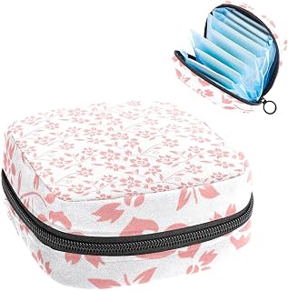 Coral Red Flowers Pattern-01 Period Pouch Portable,Tampon Storage Bag for Sanitary Napkins, Multicolor, 4.7x6.6x6.6 in/12x17x17 cm
