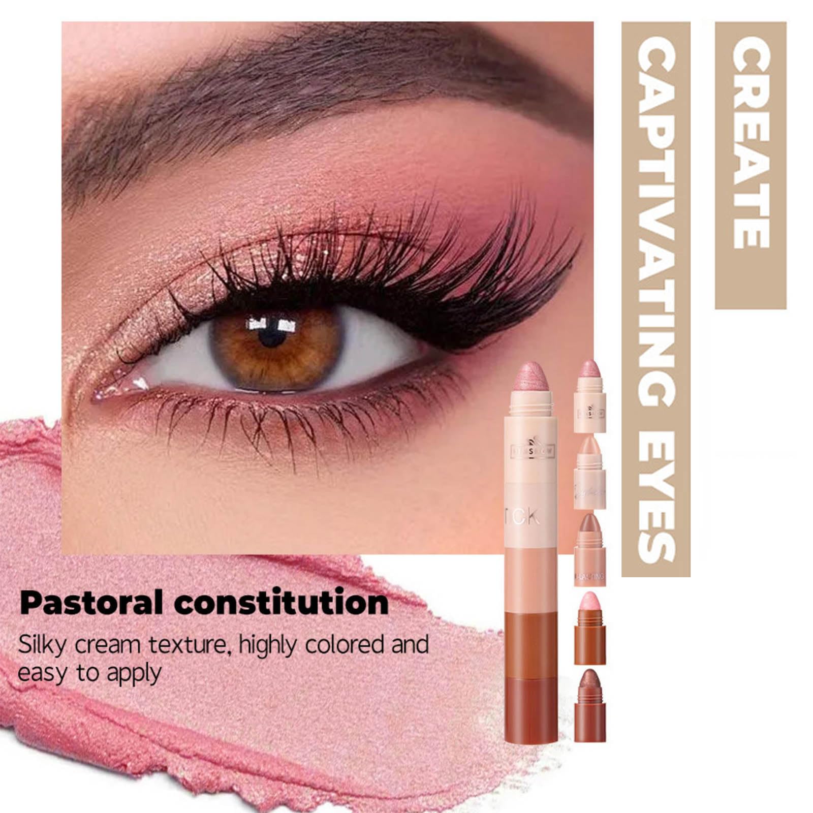 2Pcs 5 In 1 Eyeshadow Pencil 5 Colour Eyeshadow Stick Velvet Matte Pigment Matte Shimmer Makeup Combination Pink Brown Mini Eye Shadow Pen Lazy Eyeshadow Pencil - Image 4