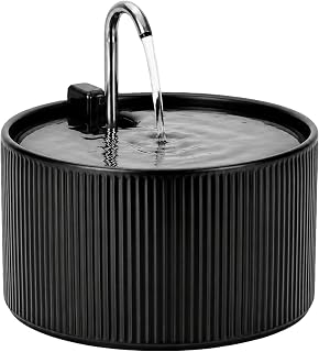Katzenbrunnen Keramik, 2.2L Trinkbrunnen für Katze Keramik, Leiser Wasserspender Katzen, Automatische Haustier-Wasserspender mit Filtersystem, Schwarz