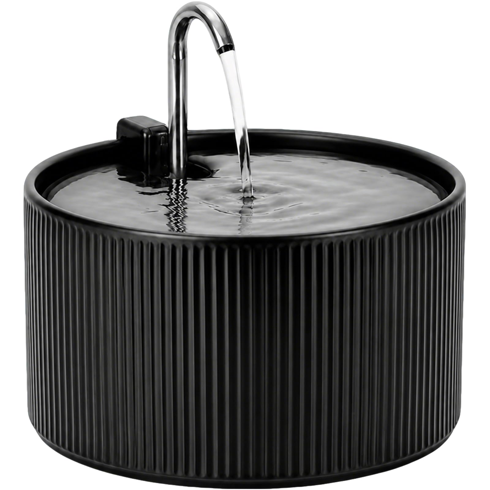 Fuente para gatos de cerámica, 2,2 L, para gatos, cerámica, dispensador de agua silencioso, dispensador automático de agua para mascotas, con sistema de filtro, color negro