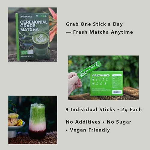 Miniatura 7 de ViridWorks - Palitos de polvo matcha de grado ceremonial  Polvo de té verde orgánico  Para lattes, batidos, hornear y batir  Matcha To Go prémium