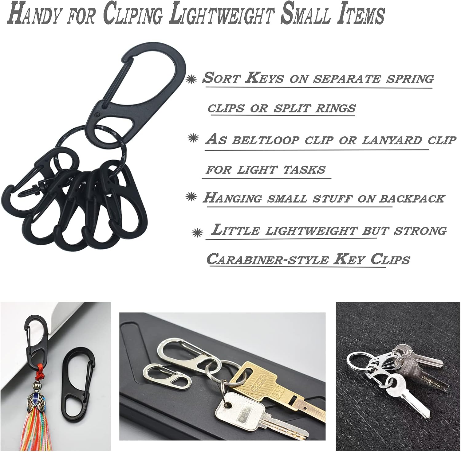 Small Carabiner Clips 1.25 inch/1.85 inch Snap Hooks with Fixed Eye Spring Gate Keychain Parocord Rope Clasps Accessories - Image 3