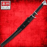 Vista 3 de HONSHU Sub-Hilt Wakizashi - Espada y funda Hoja de acero de alto carbono 1060 Mango TPR y protector de acero al carbono Funda de madera