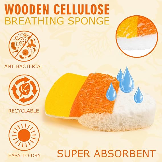 8Pcs Halloween Kitchen Sponges Water Absorbing Wood Pulp Sponges Cute Ghost Pumpkin Corn Spider Web Dish Washing Sponge for Kitchen Bathroom Home Cleaning