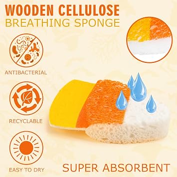8Pcs Halloween Kitchen Sponges Water Absorbing Wood Pulp Sponges Cute Ghost Pumpkin Corn Spider Web Dish Washing Sponge for Kitchen Bathroom Home Cleaning