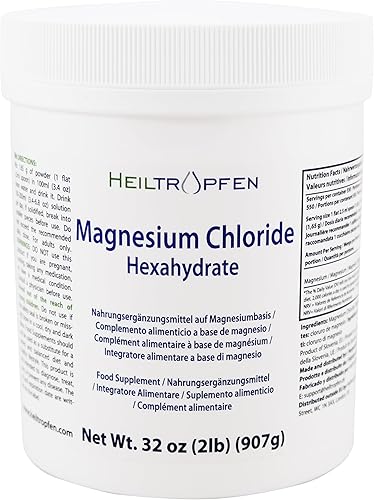 2 libras de cloruro de magnesio hexahidrato | Ingredientes de grado farmacéutico | Polvo de cristal | Pure Ph. EUR., BP, USP, 100% | Heiltropfen®