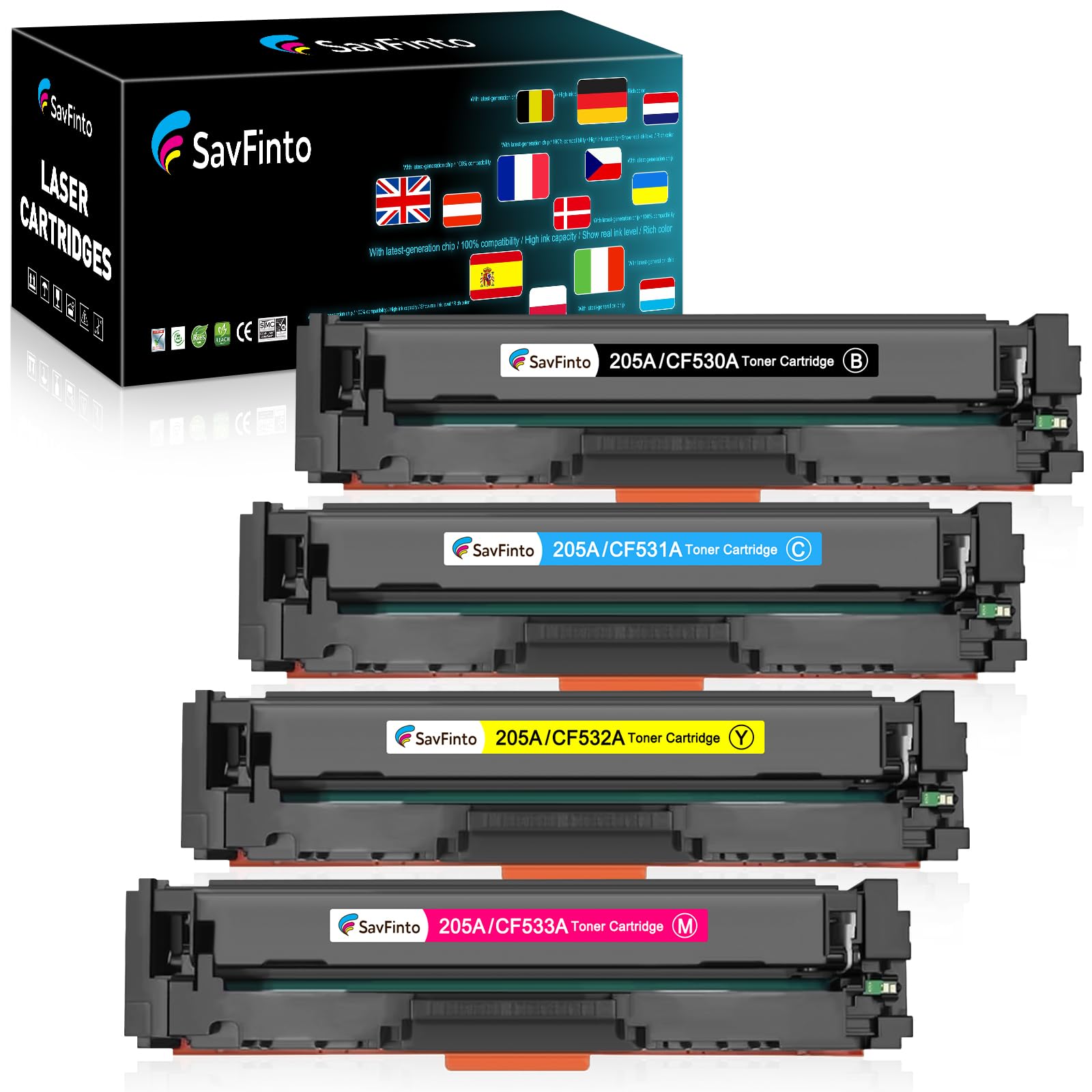205A Tóner Compatible con HP CF530A CF531A CF532A CF533A Cartuchos de tóner para HP Color LaserJet Pro MFP M180n M180nw M181fw Color LaserJet Pro M154a M154nw (Paquete de 4)