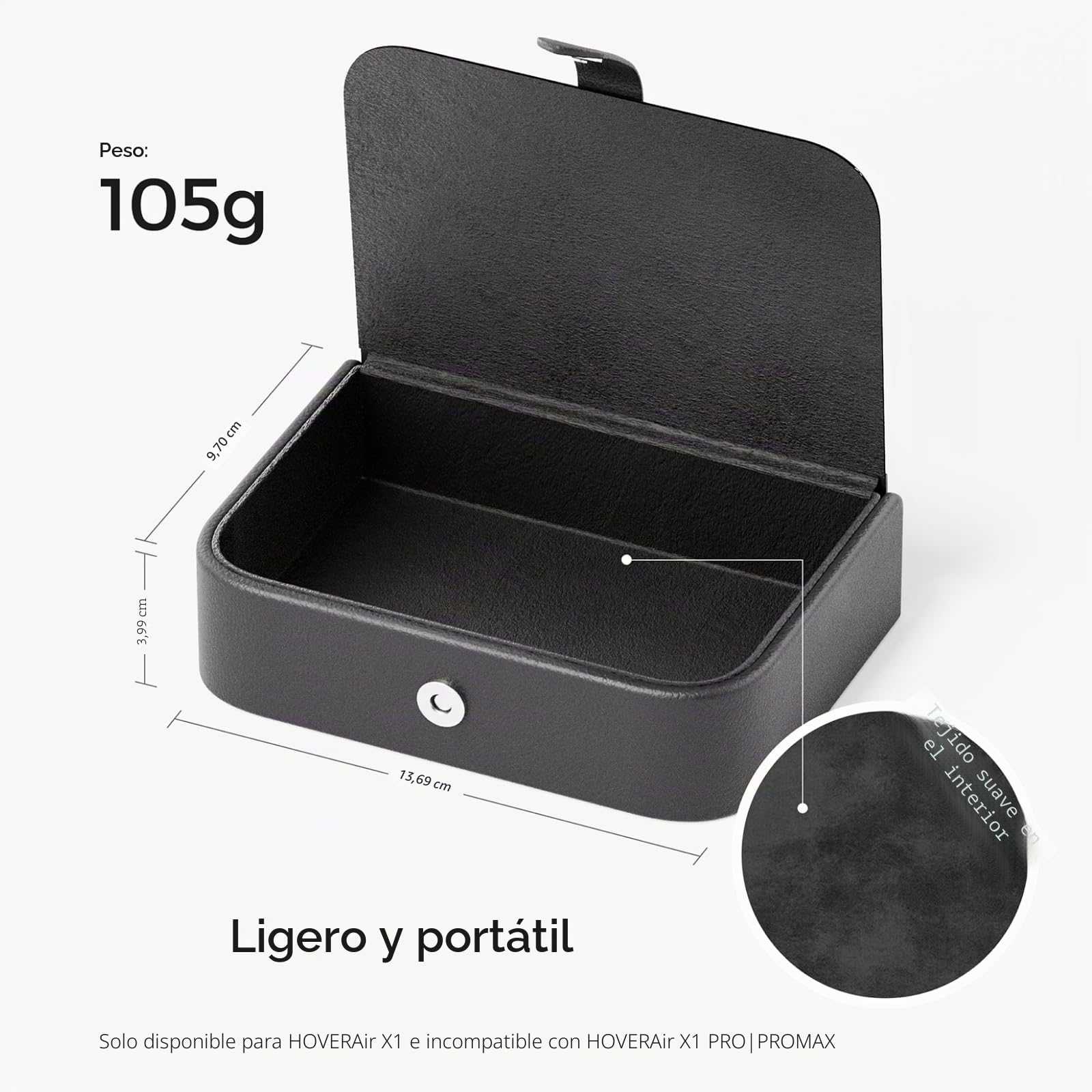 HOVERAir Caja Portátil Negra de 105 g X1 Drone, 13.7×9.7×4 cm, de PU, Impermeable, Resistente al Polvo e Impactos.