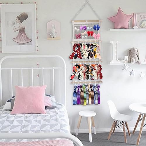 Miniatura 2 de Organizador de lazo para niñas, soporte para diadema para bebé, niñas, con bolsa de malla, colgador de lazo para habitación del bebé, decoración