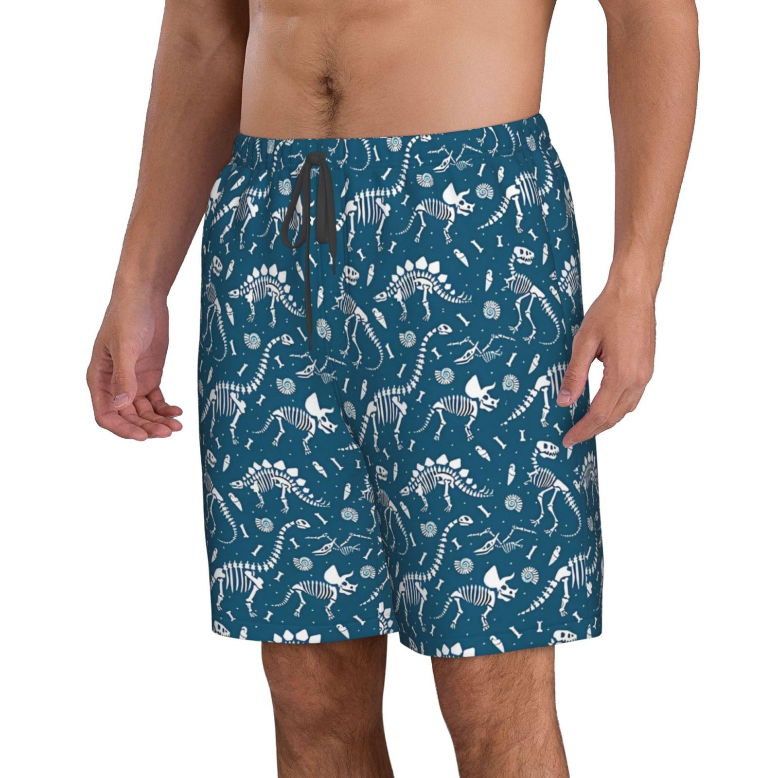 Nruairly Dinosaur Fossils in Blue Men's Quick Dry Swim Trunks Beach Board Shorts Swimming Swimwear Hawaiian Bathing Shorts Summer Swimsuit Medium