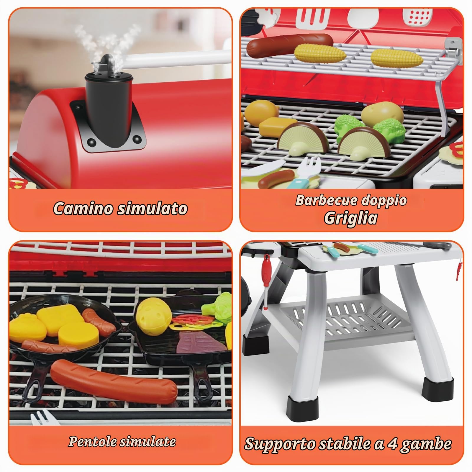Set Cucina Gioco BBQ per Bambini, set da cucina per casetta all'aperto a 2 livelli, 41 pezzi di giocattoli alimentari interattivi per regali di Natale e di compleanno per bambini dai 2 agli 8 anni
