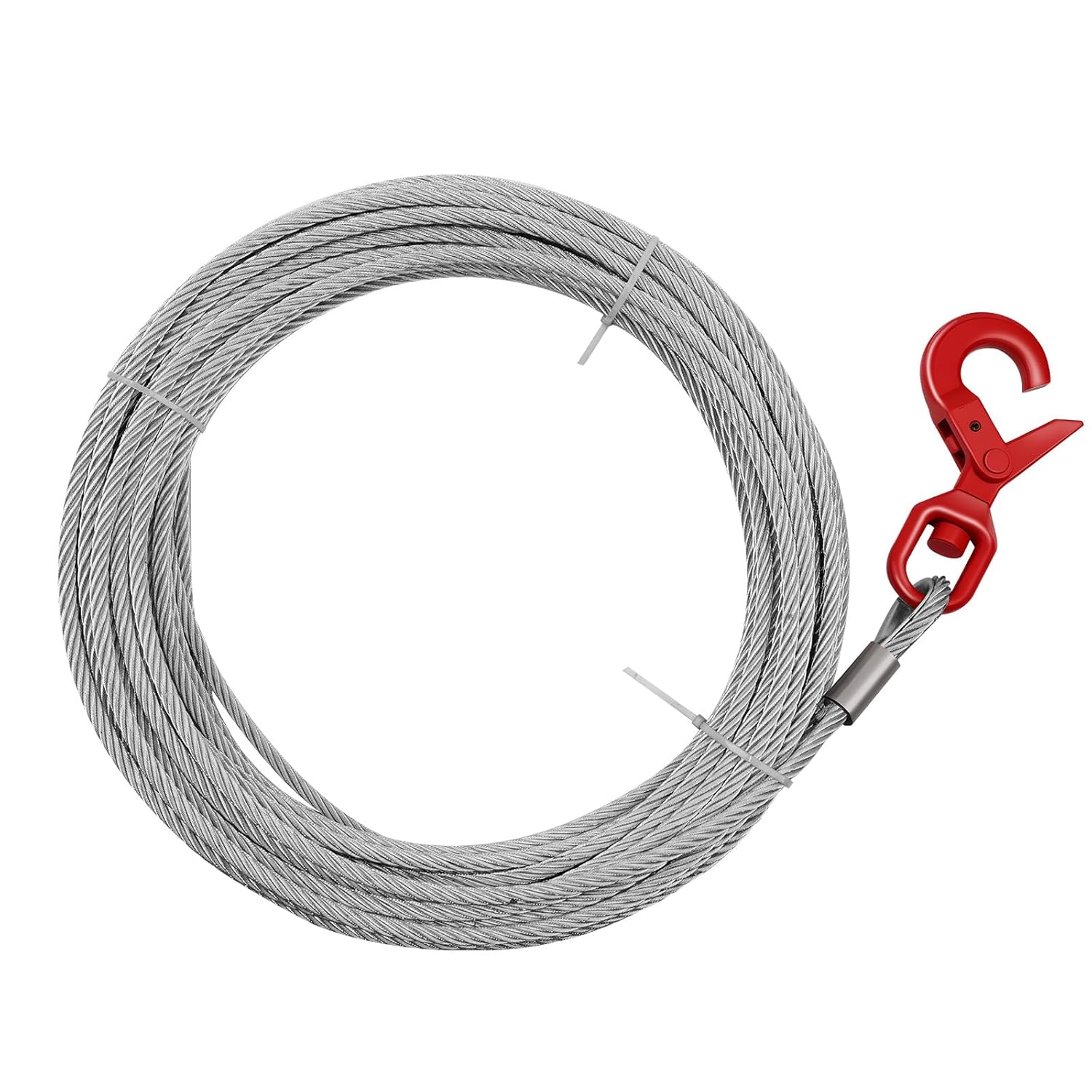 TOPTGO Galvanized Steel Winch Cable 3/8" x 100' - 17,600 lbs Breaking Strength, 6x19 Strand, Swivel Hook for Tow Trucks, SUVs, Cranes