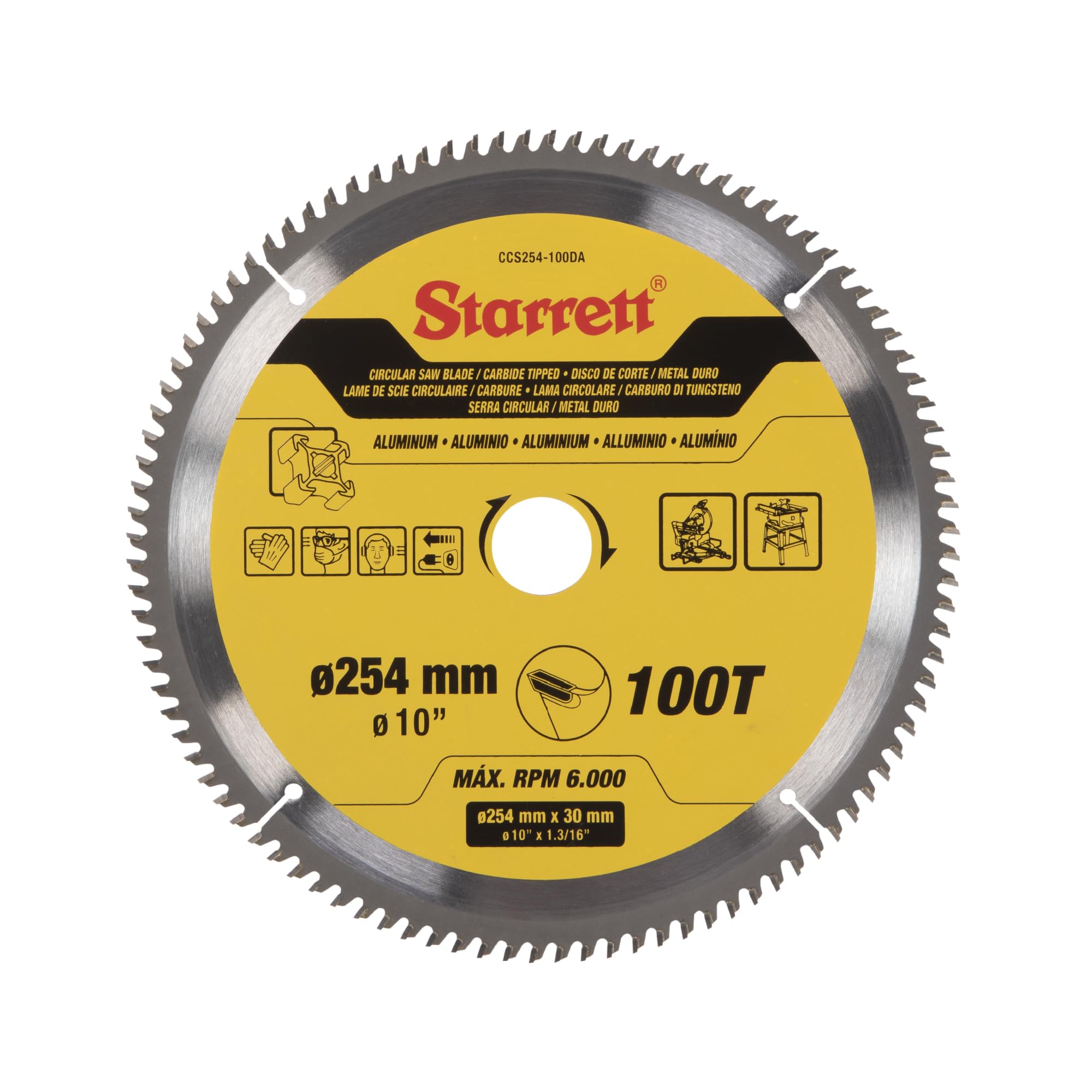 Lame scie circulaire TCT 254 mm Starrett métal 100 dents adapte alésage 16-30mm