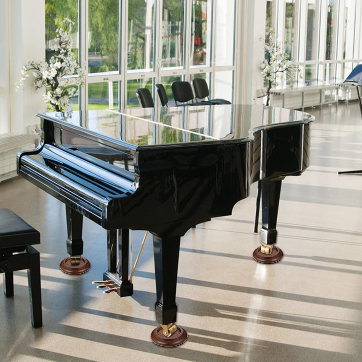 3 pezzi Tazze per Piedi Pianoforte Coda in Legno Noce Nero Supporti Antiscivolo con Base EVA per Assorbimento Vibrazioni e Protezione Pavimenti Eleganti Sottopiedi per Pianoforti