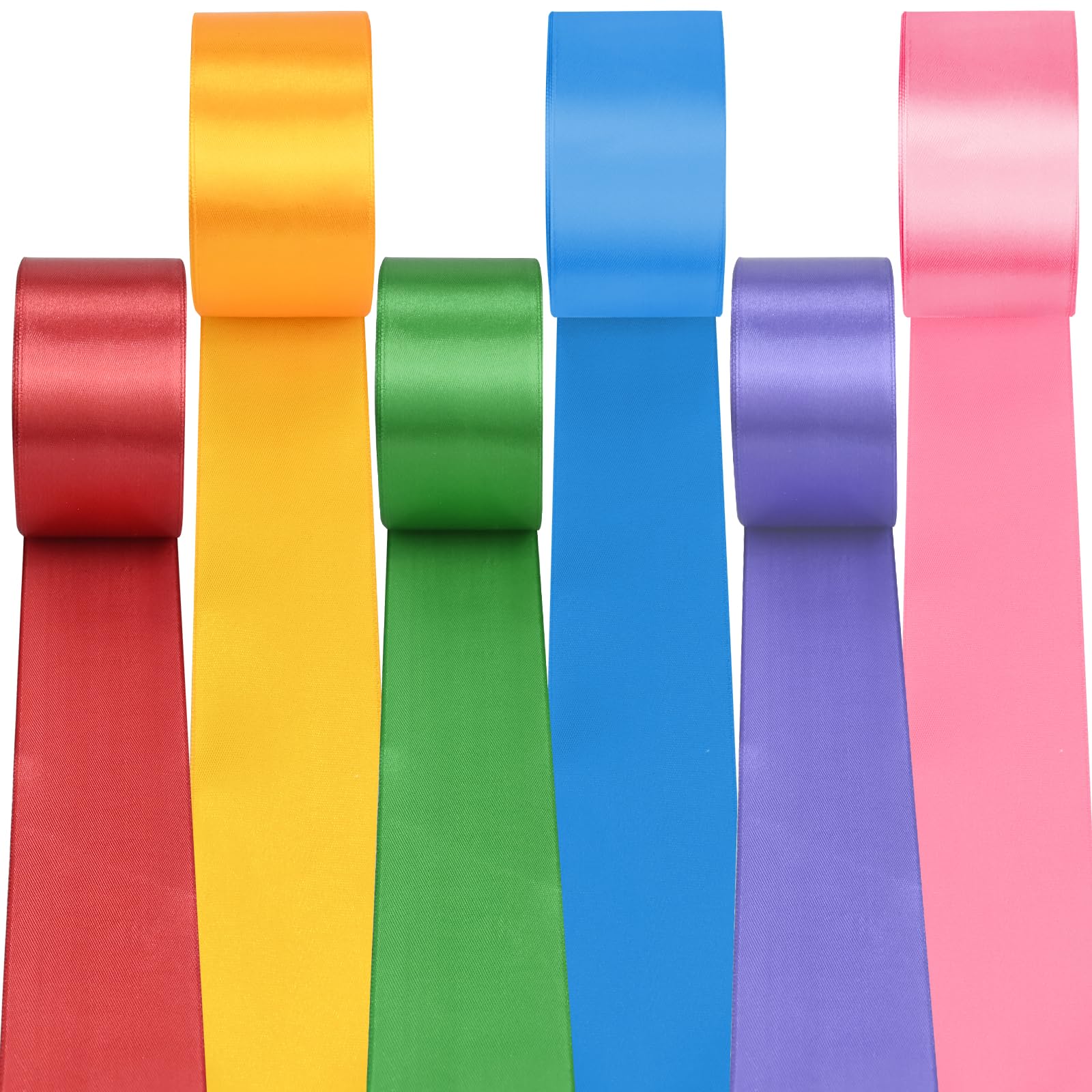 6 Rolls Satin Ribbon Bundle, 132M Ribbons for Gift Wrapping Ribbons, 50mm Wide Silk Satin Hanging Streamer Garland for Crafts Gift Wrapping DIY Bows Headbands Birthday Wedding Backdrop Party Decor