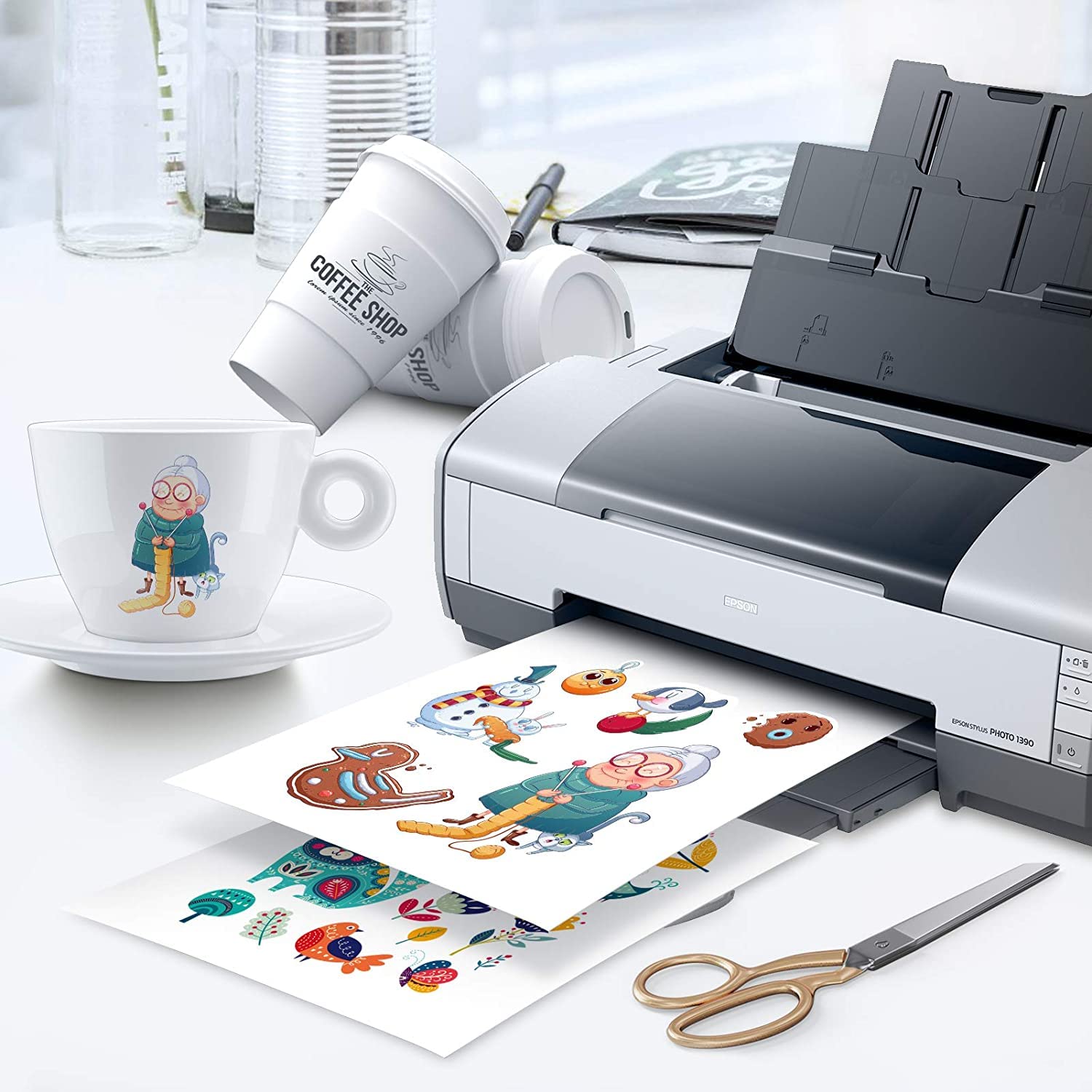 Sylon 100 Feuilles Papier Adhésif A4 Blanc - Étiquettes Autocollantes Imprimables 210x297mm Pour Laser, Jet D'Encre Et Copieur