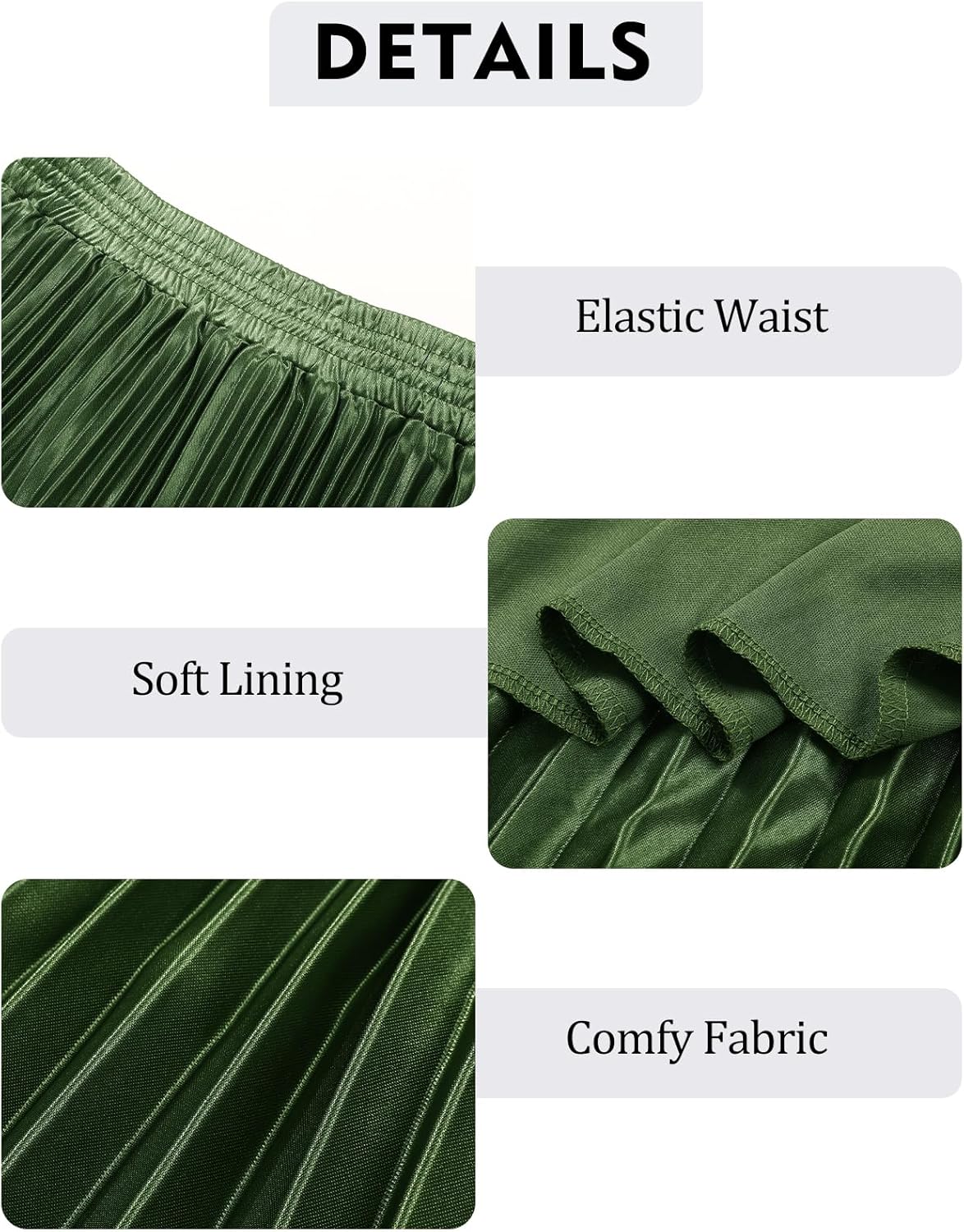 Flygo Pleated Skirts for Women Elastic High Waist A-Line Midi Skirt Casual Flowy Swing Pleated Skirt(Green-L) - Image 5