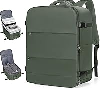 Vista 17 de Mochila de viaje grande, bolsa de mano, aprobada para aviones, para artículos personales, para hombre o mujer, color beige con marrón