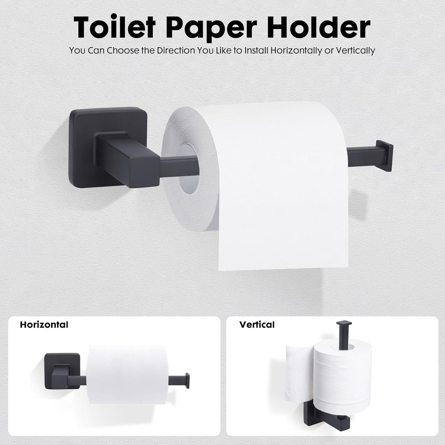 4-Piece Black Bathroom Hardware Set, Include Toilet Paper Holder,Hand Towel Ring and 2 Towel Hooks Wall Mounted Bathroom Accessories Set Matte Black