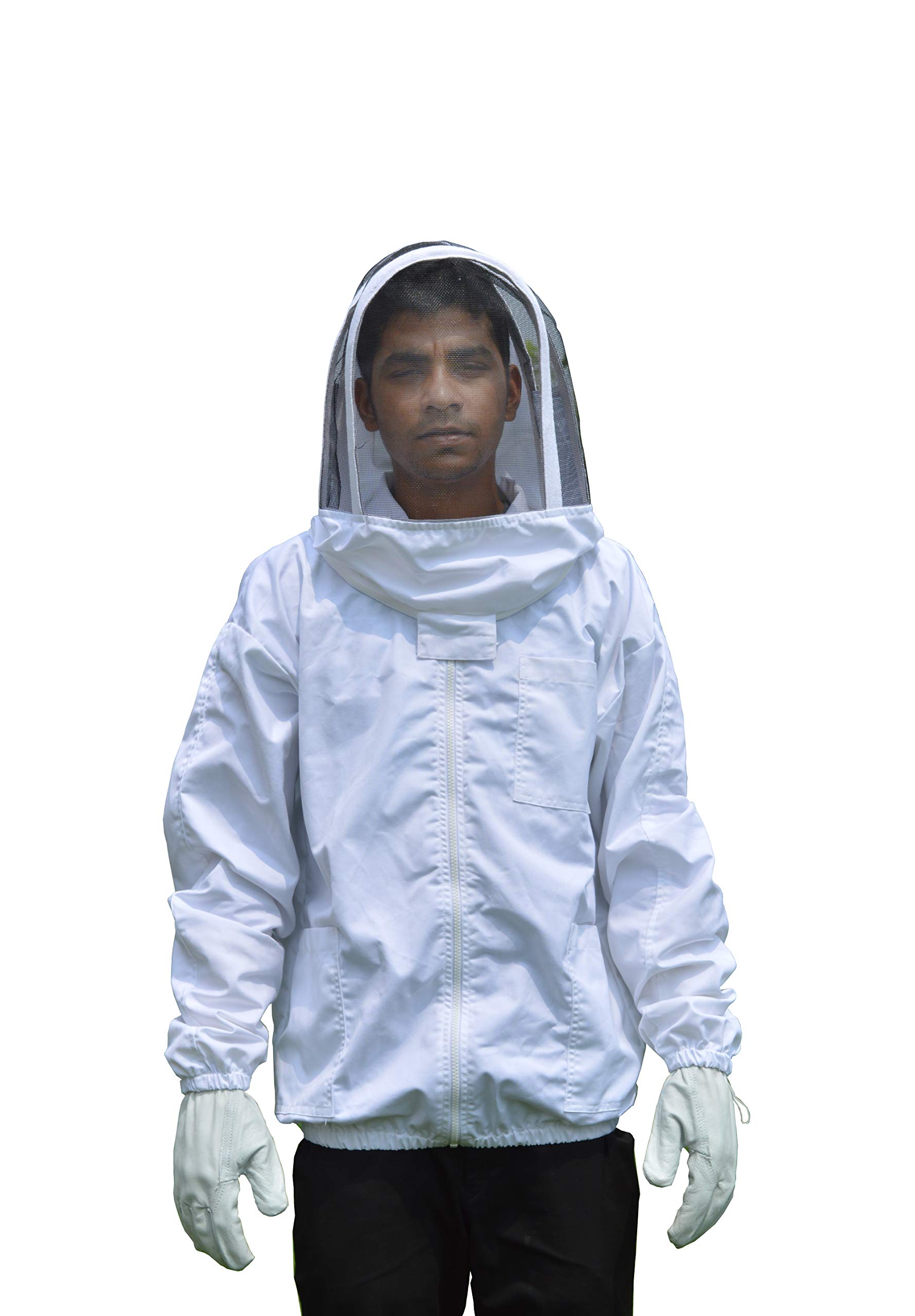 Beeattire Bee Jacket With Veil - Chest Zipper - 100% Cotton Half Bee Suit - Beekeeping Veil Jacket - Beekeeper Jacket For Men & Women - White - Bee Jacket 6XL