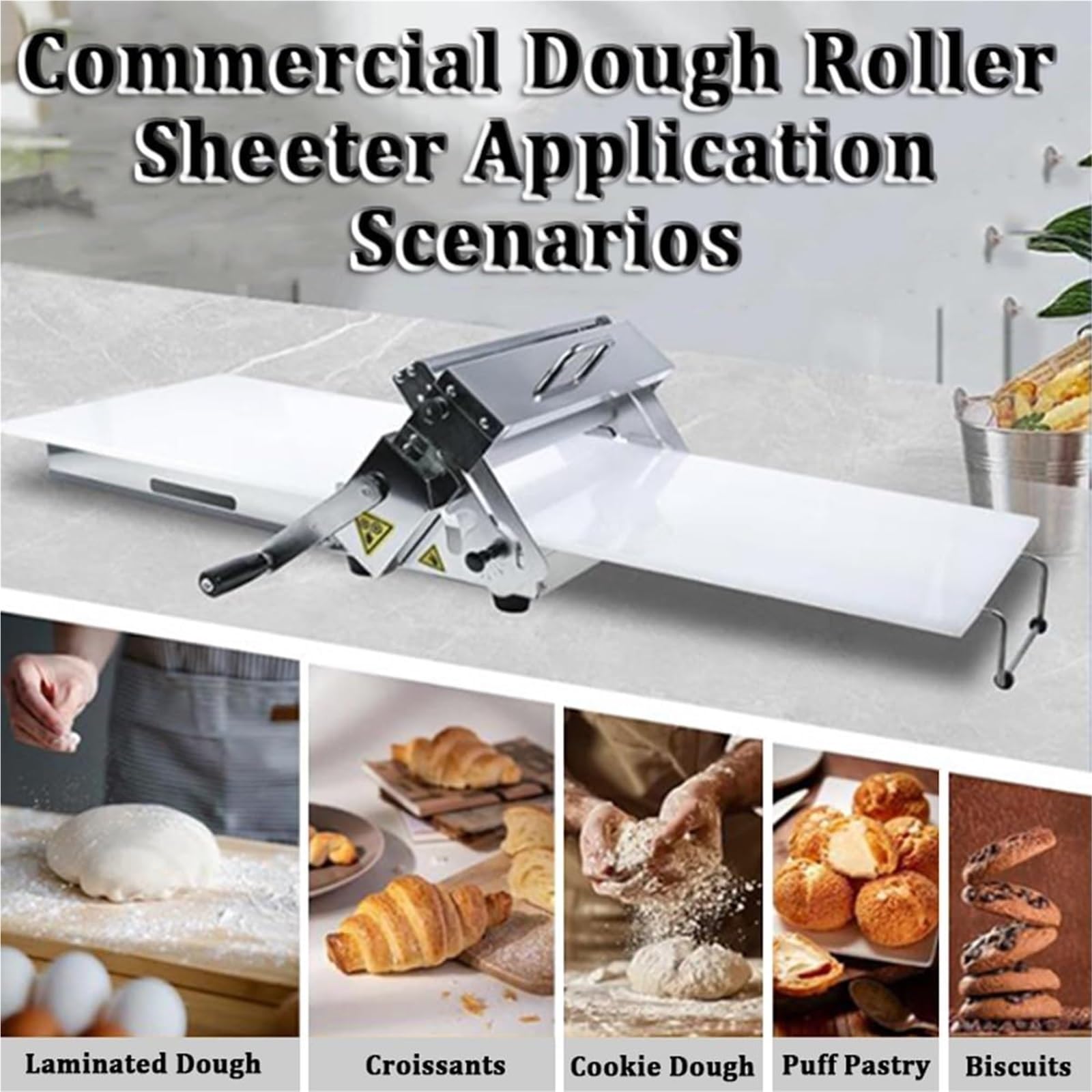 Teigschneidemaschine für Gebäck, Croissants, Pizza und Fondant, manuelle Tischpresse, 40,6 cm Breite, ideal für Bäckereien und den Heimgebrauch, einfach zu falten und aufzubewahren