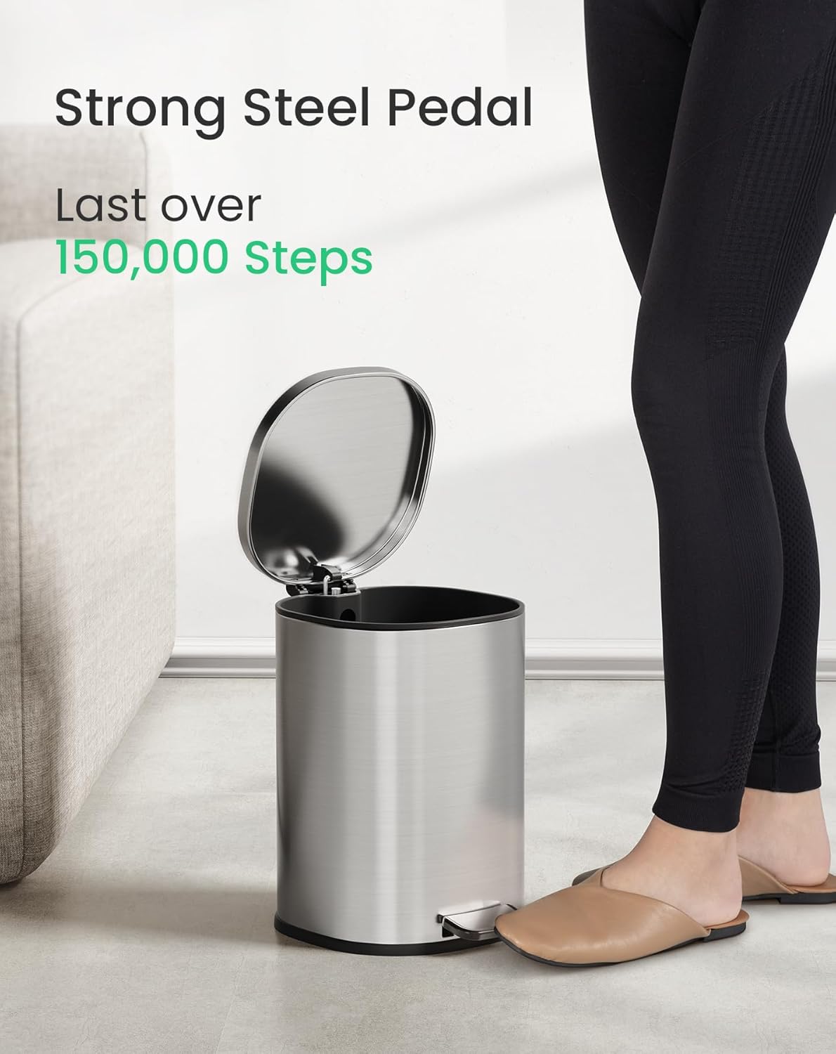 Cesun Bathroom Trash Can with Lid, 1.3 Gallon Small Garbage Can with Foot Pedal, Metal Round Wastebasket for Bathroom, Bedroom, Office, Silver