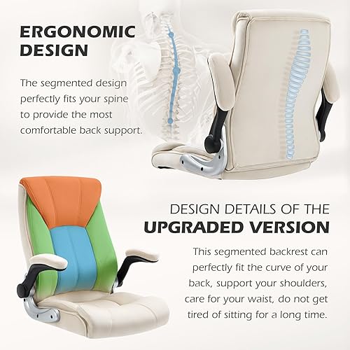 Miniatura 6 de SEATZONE Silla ejecutiva de oficina en casa, respaldo alto, terciopelo suave con reposabrazos abatibles, altura ajustable y soporte lumbar, cómoda