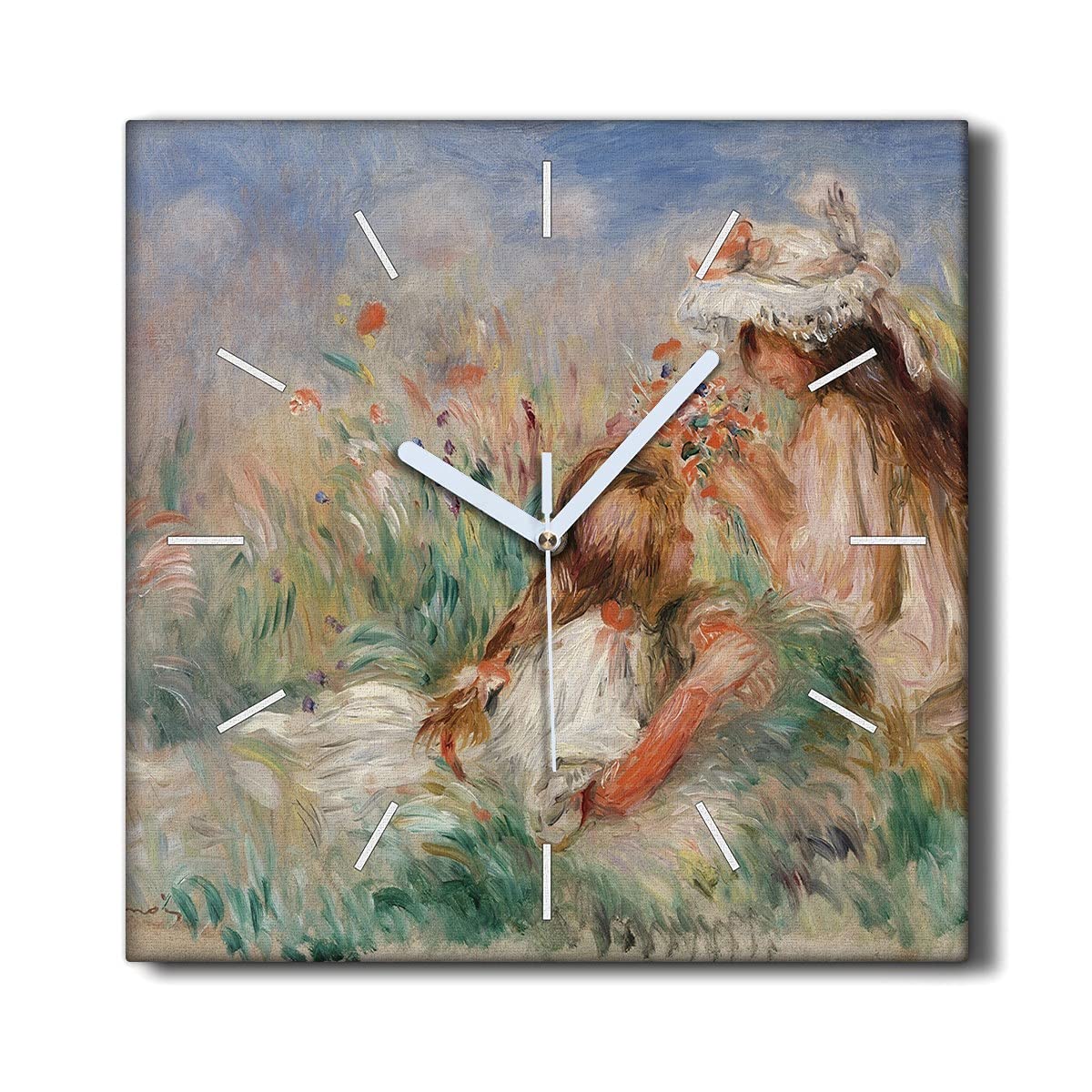 Horloge sur toile pour salon motif fleurs champêtres créant un espace de détente