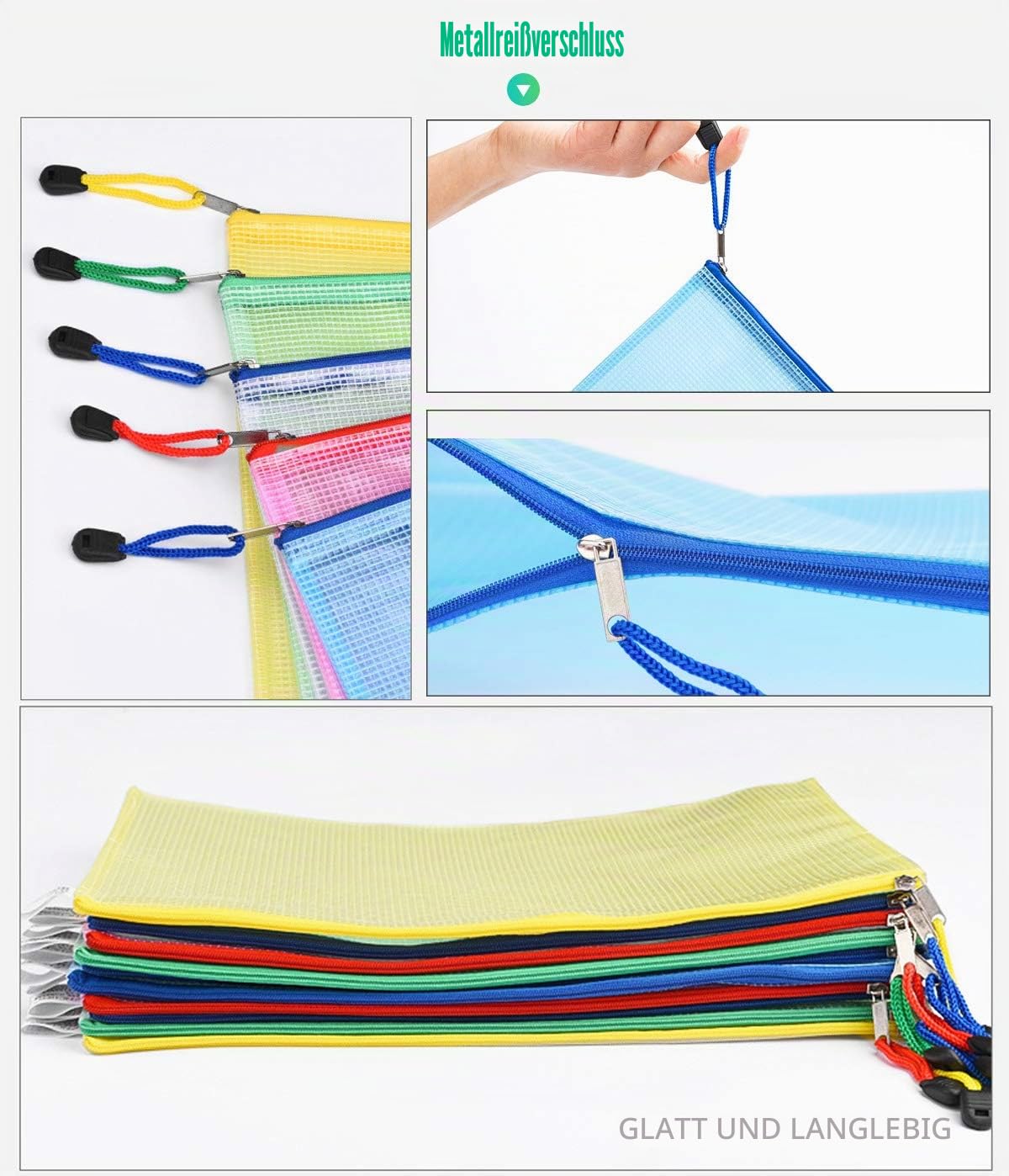 MerryNine Reißverschlusstasche Dokumententasche (5 Farben30 Pack) Briefgröße wasserdichte Dokumententasche für Schule Bürobedarf Kreuzstich Organizing Storage (A3-10Pack A4-10Pack A5-10Pack)