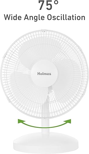 Miniatura 4 de HOLMES Ventilador de mesa de 12 pulgadas, oscilación de 75, 3 velocidades, inclinación de cabeza ajustable de 15, ideal para el hogar, dormitorio u