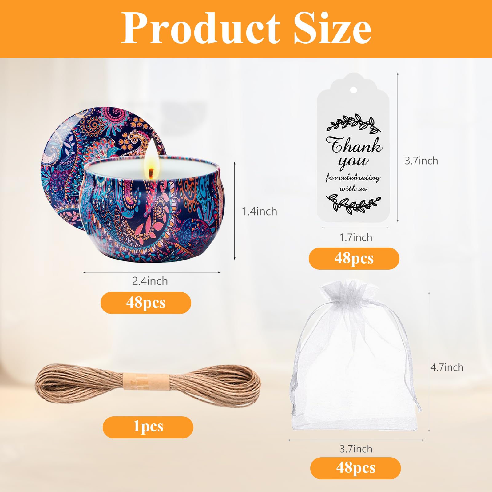 48 Pack Scented Candles Gift Set Long Lasting Soy Wax Aromatherapy Candles for Home Wedding Baby Shower Bridal Party Favors Christmas Birthday Gifts for Women