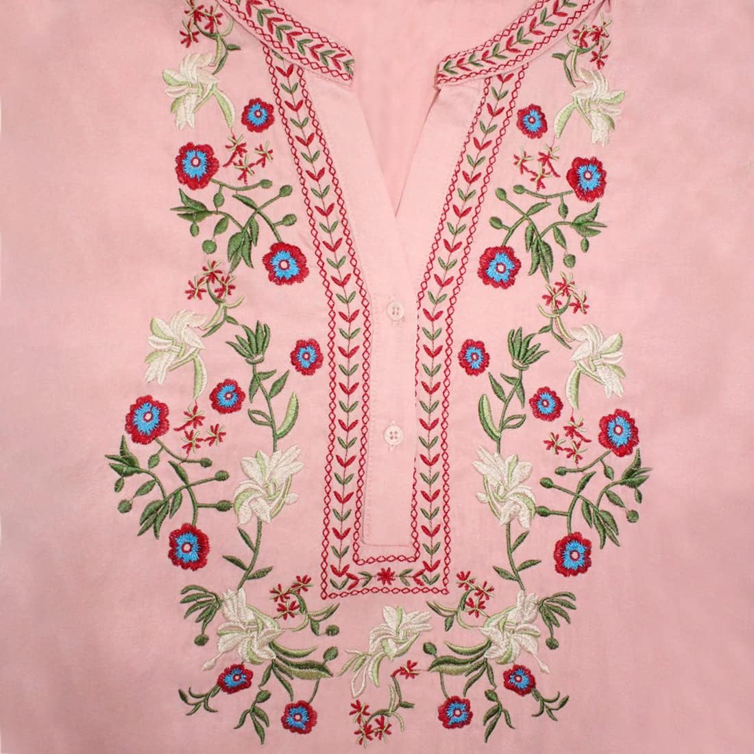 AK Embroidered Tops for Women 3/4 Sleeve Bohemian Mexican Floral Peasant Shirts Loose Tunic Blouses - Image 3