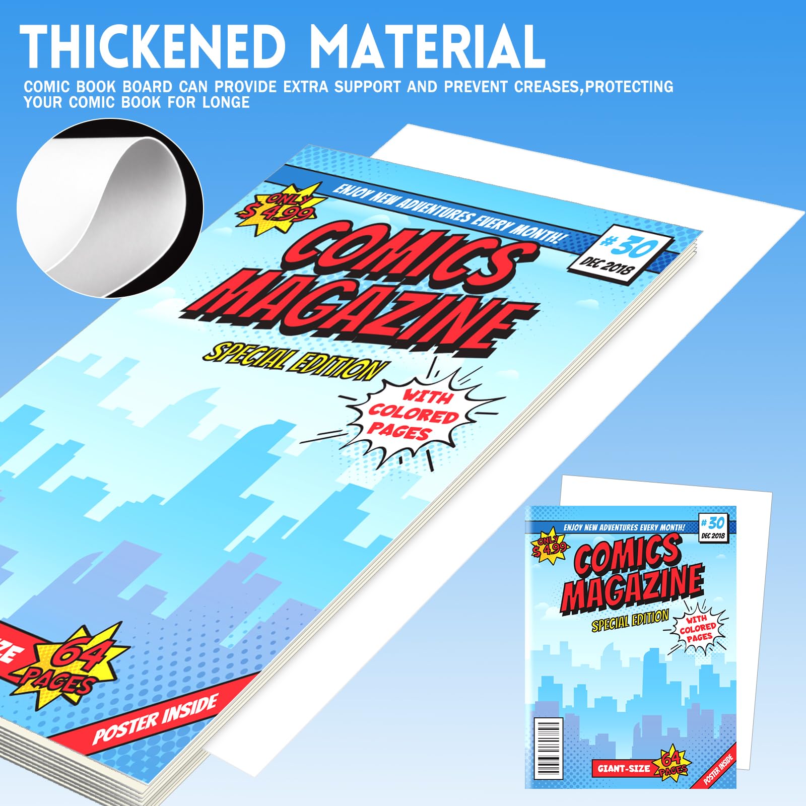 25 Sets Current Size Comic Book Bags and Boards, Reusable Transparent Comic Book Sleeves with Double-Sided White Cardboard Regular Comics Magazine Storage for Collector Small Business