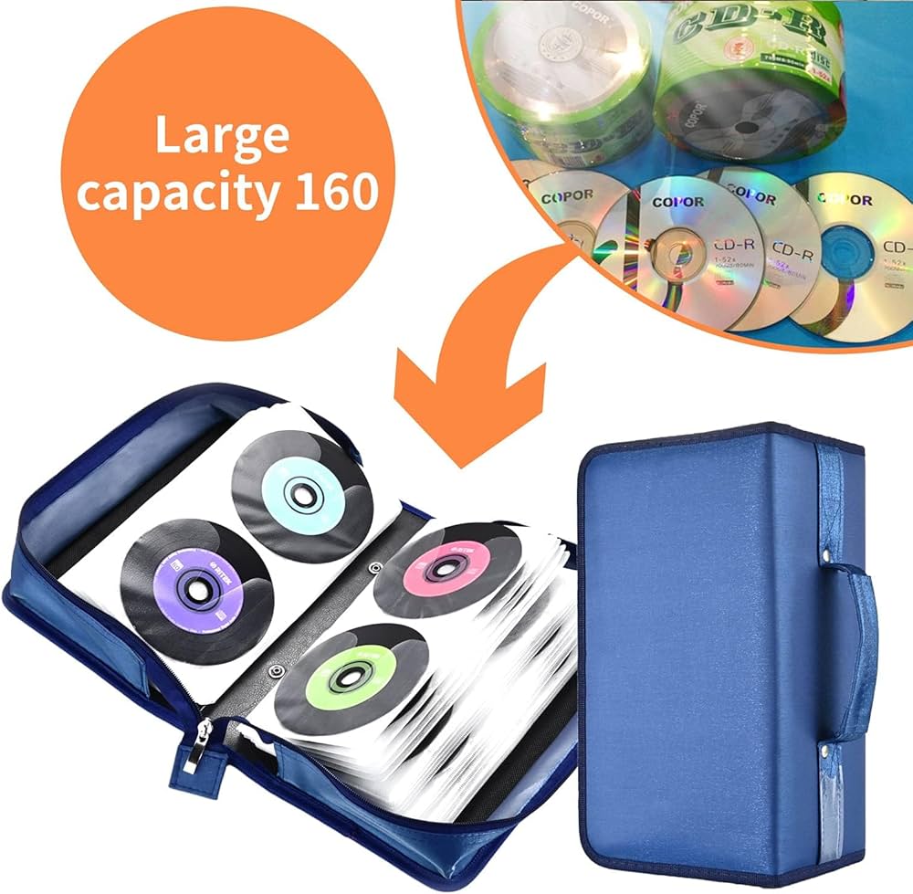 UENTIP - Custodia Per CD, In Nylon Con Capacità 160°, Per CD/DVD, Organizzatore Per La Casa E Viaggio (blu