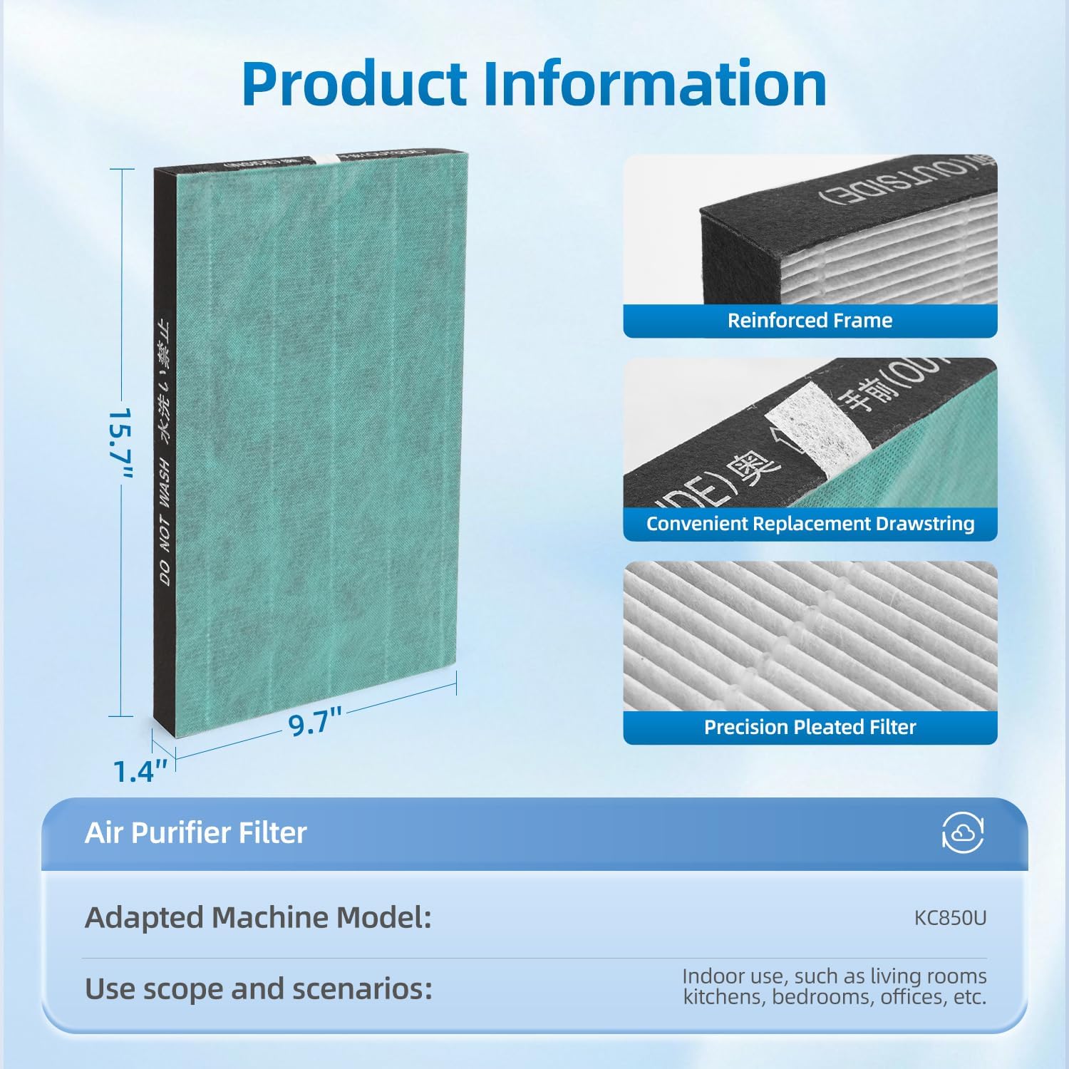 KC-850U Replacement Filter Set Compatible with Sharp KC850U Air Purifier,Part Number FZ-C100HFU (2 Pack)