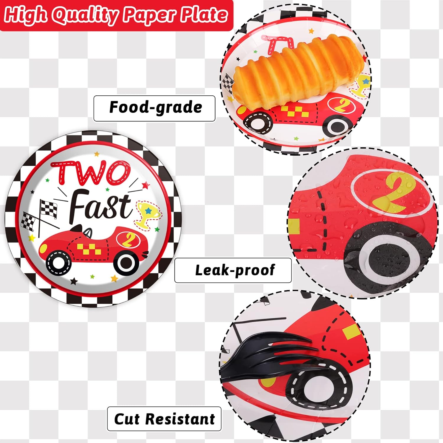 96pcs Two Fast Plates and Napkins Race Car Party Decorations Racing 2 fast Party Plates and Napkins Set Racing Sports Themed Dinnerware for Two Fast Kids Boys Birthday Supplies Favors, Serve 24 - Image 4