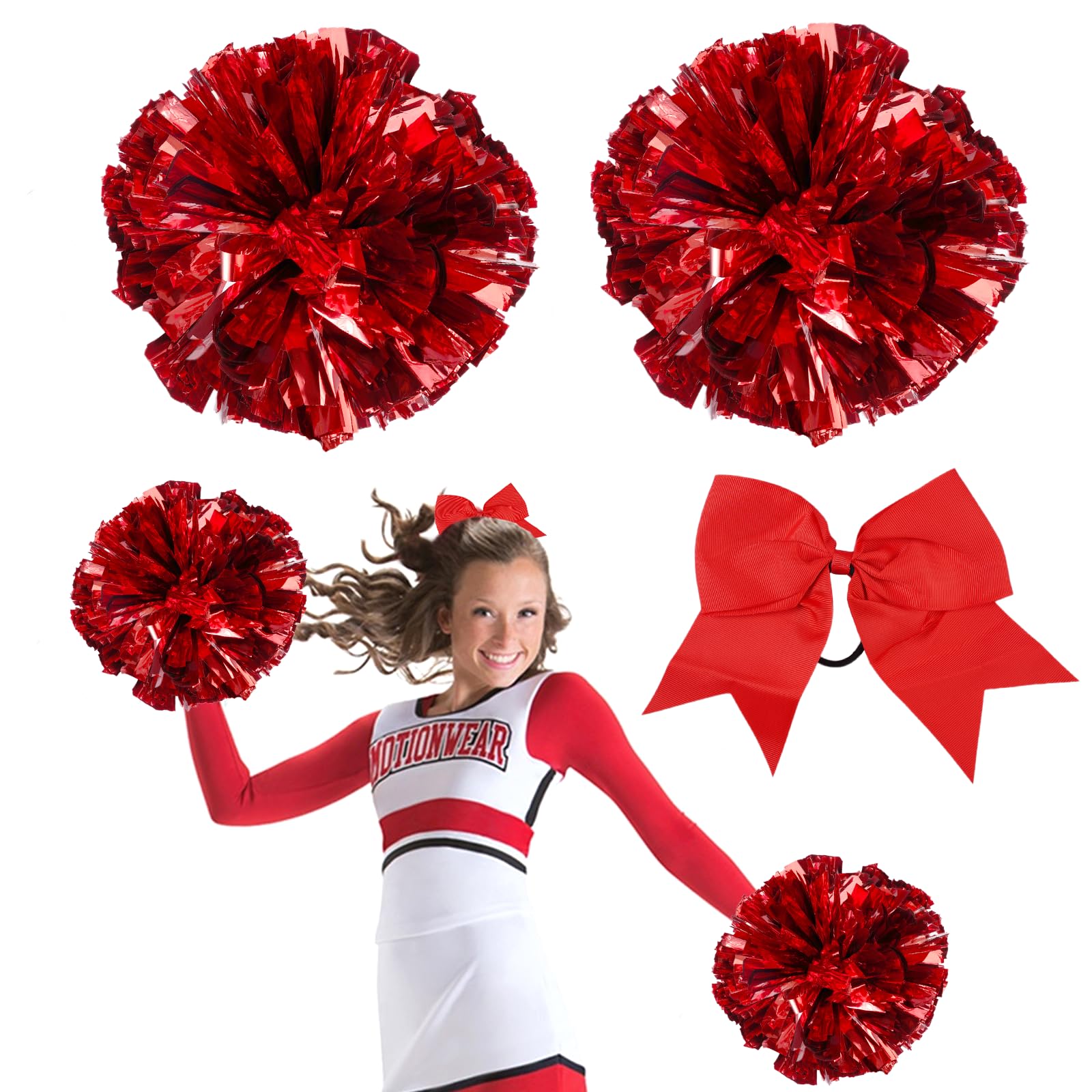 Pompon Da Cheerleader QUUPY Con Fiori - Per Eventi Sportivi E Feste, Rosso E Rosa, 58cm - Foto 7