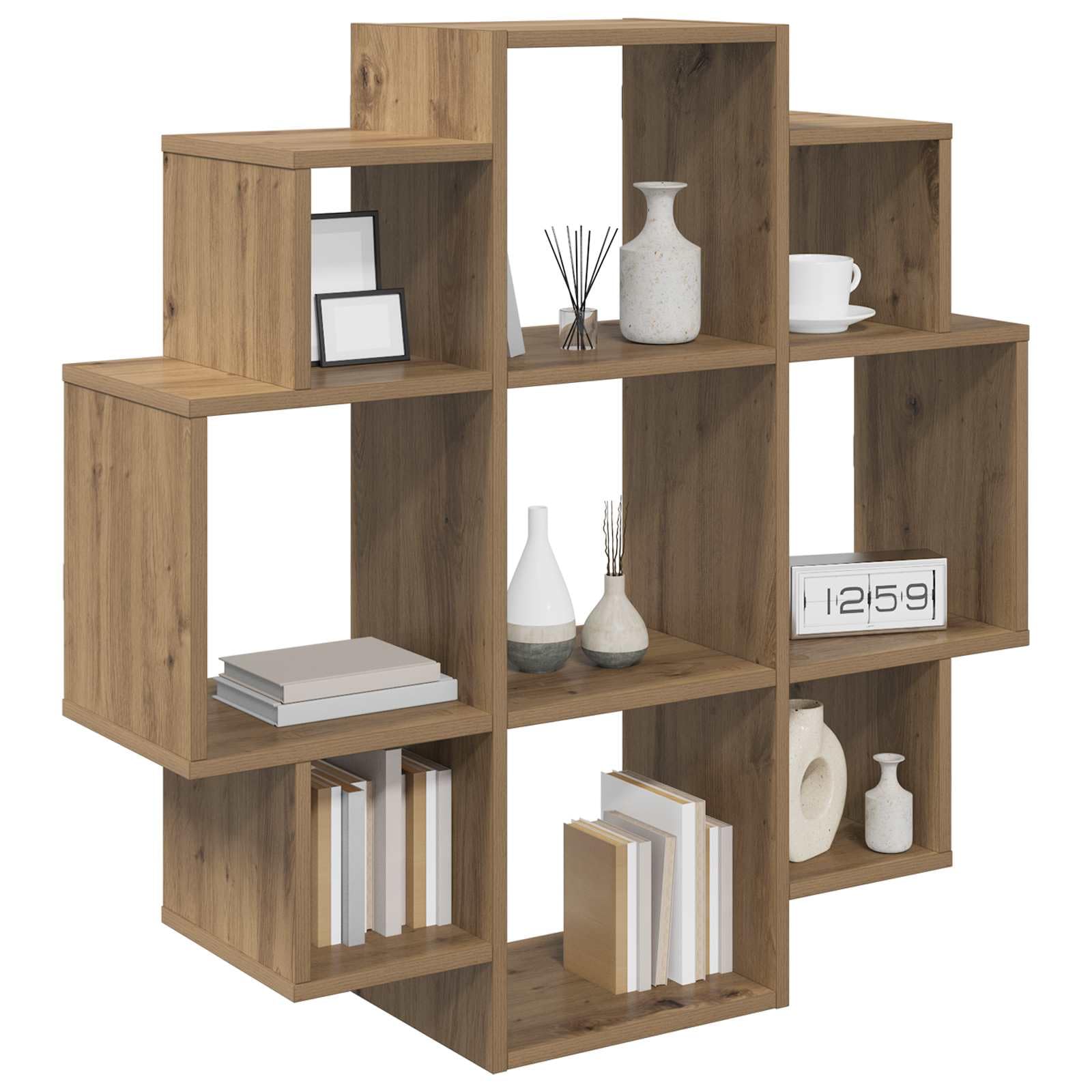 Estantería de pared de roble Artisan, 90 x 25 x 90 cm, con 9 compartimentos, estantería flotante para montaje en pared, sistema moderno de pared para salón, oficina y cocina
