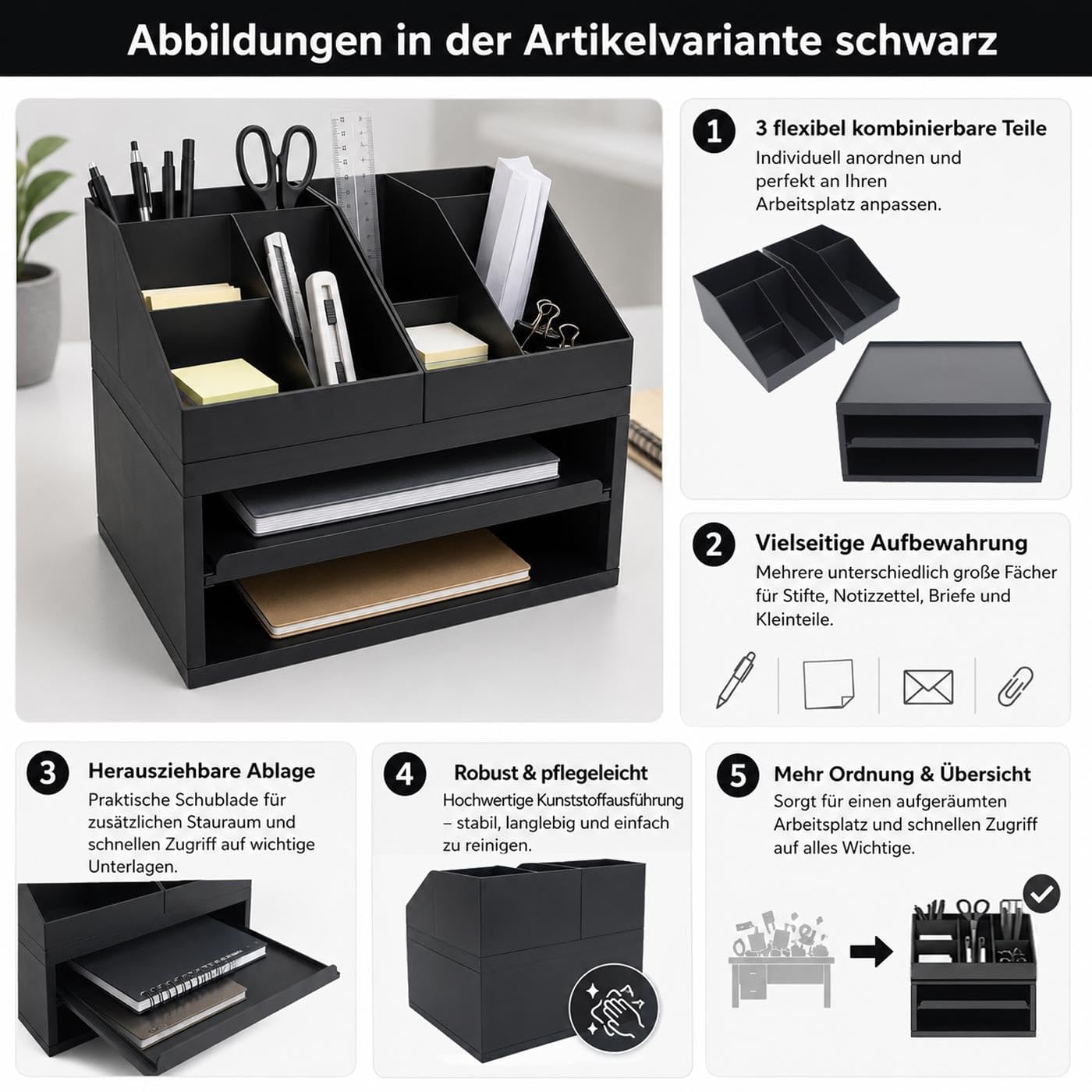 Mendler Schreibtisch Organizer HWC-Q74 29x35x26cm - schwarz