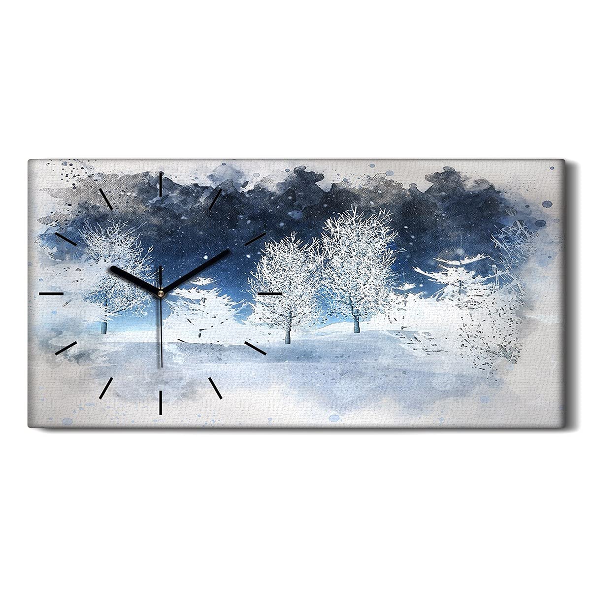 Horloge sur Toile Salon Chambre Déco Image Aquarelle Paysage Hiver Silencieuse
